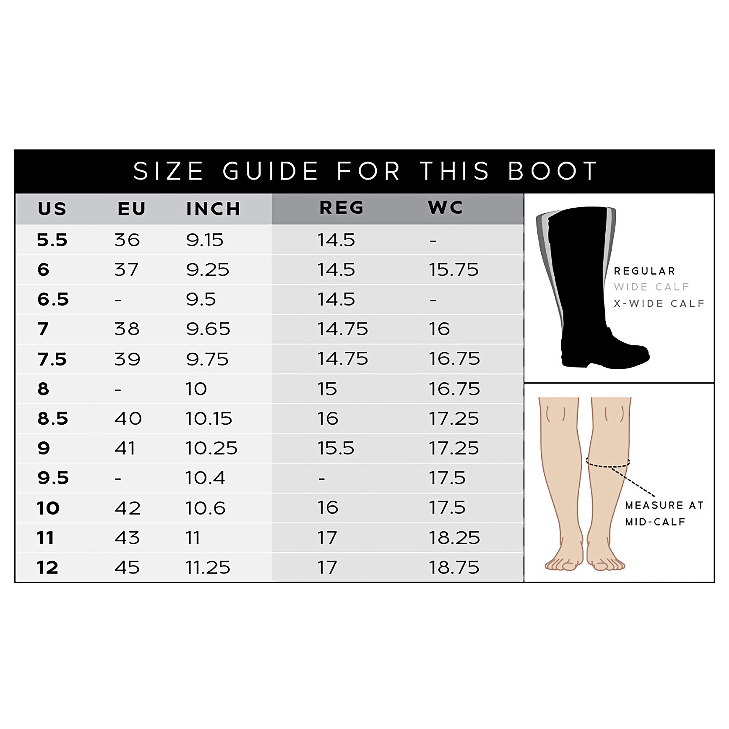 Lange boot store size chart