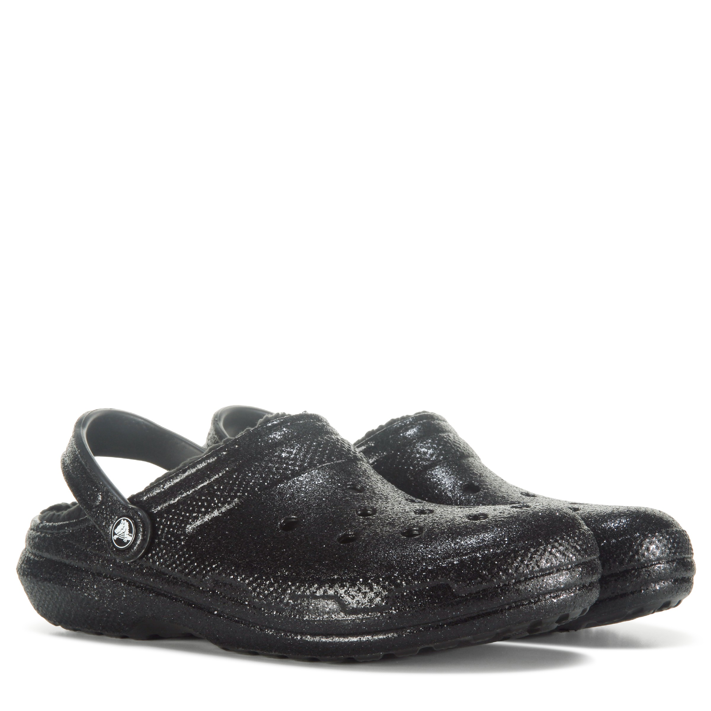 Black glitter fur lined crocs hot sale