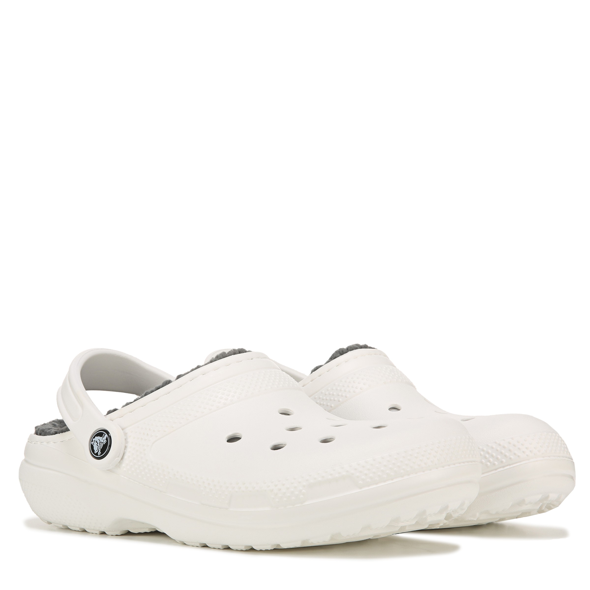 white crocs with grey fuzz