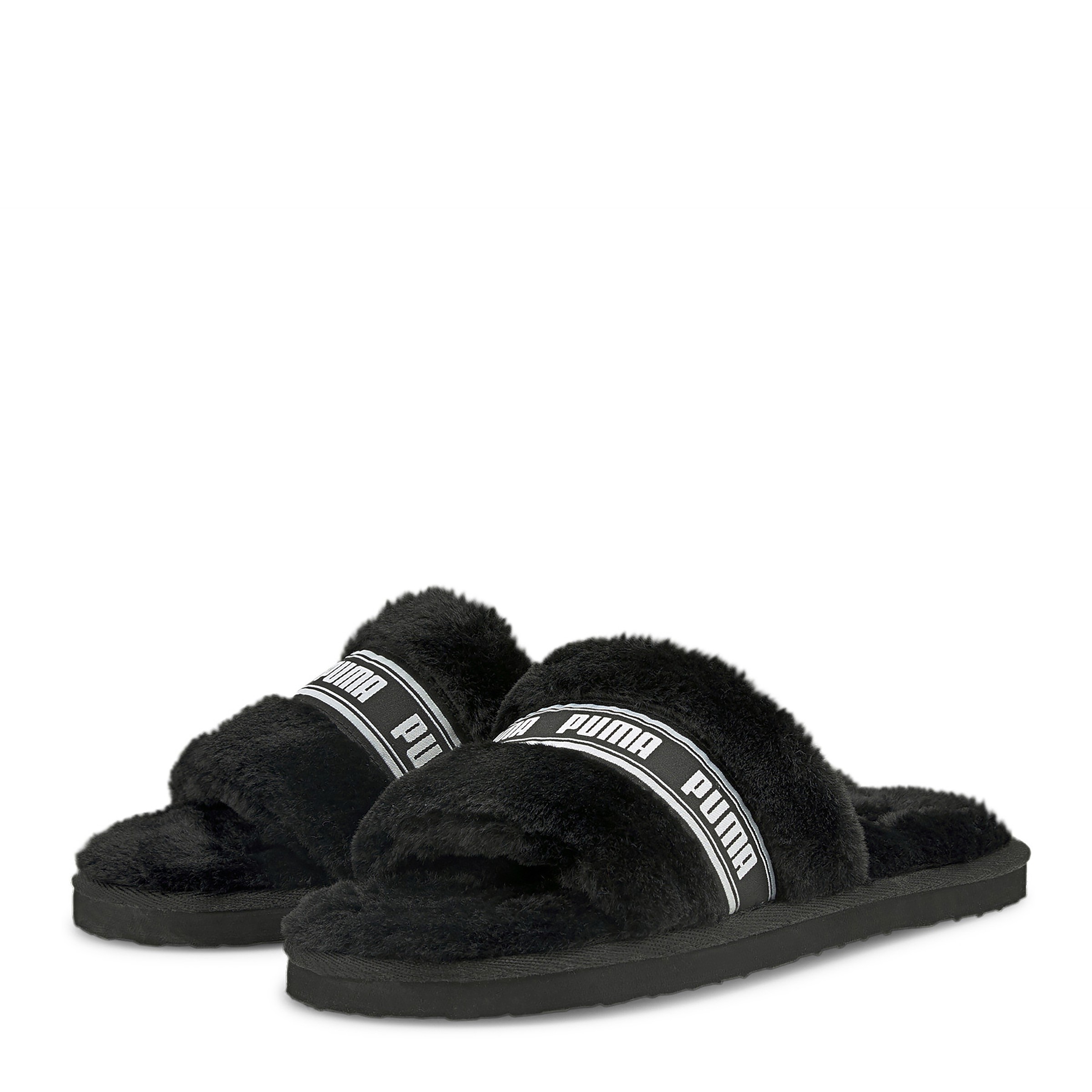 Grey fluffy puma slides online