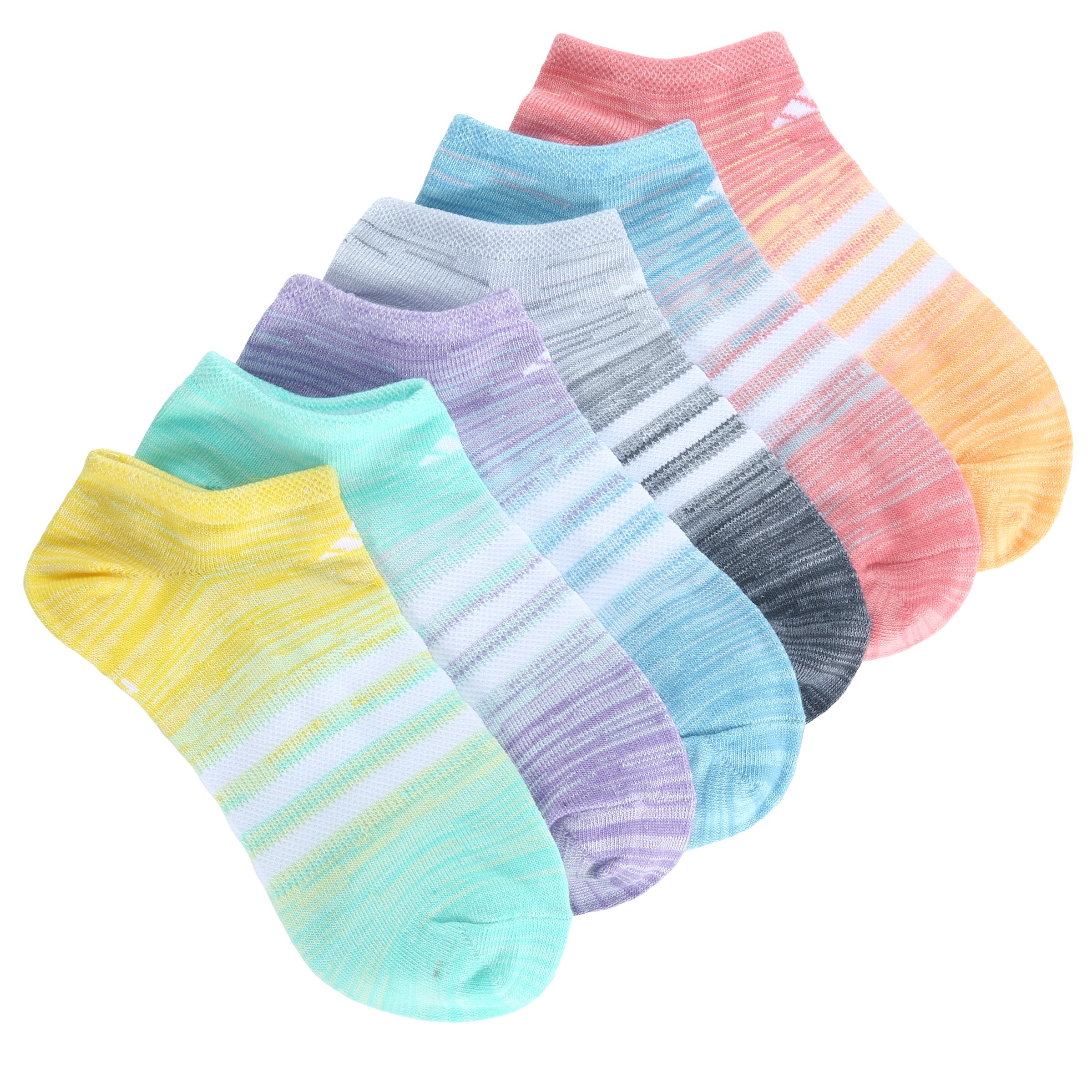 Kids' 6 Pack Cushioned Angle Stripe No Show Socks