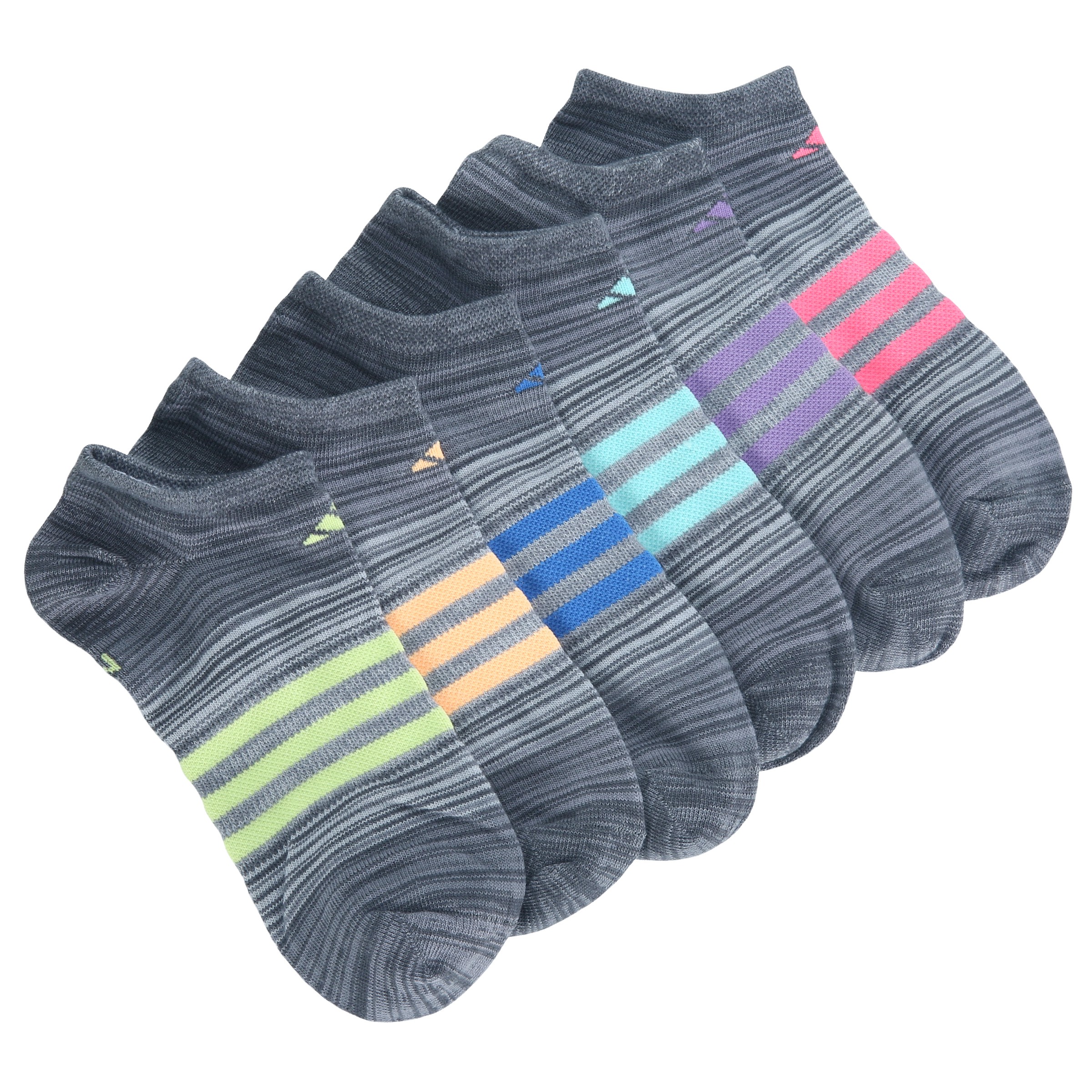 Kids' 6 Pack Cushioned Angle Stripe No Show Socks