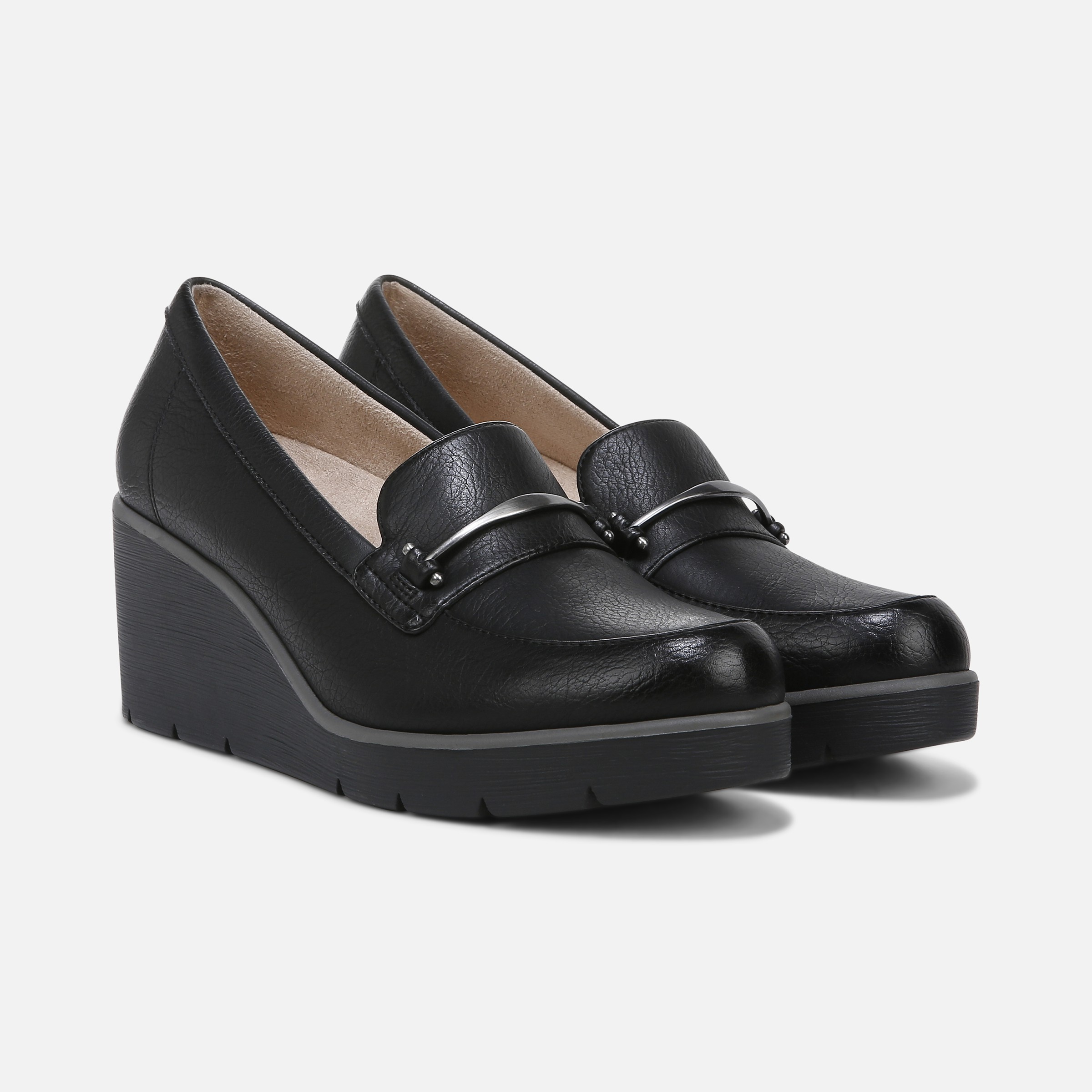 black wedge loafer shoes