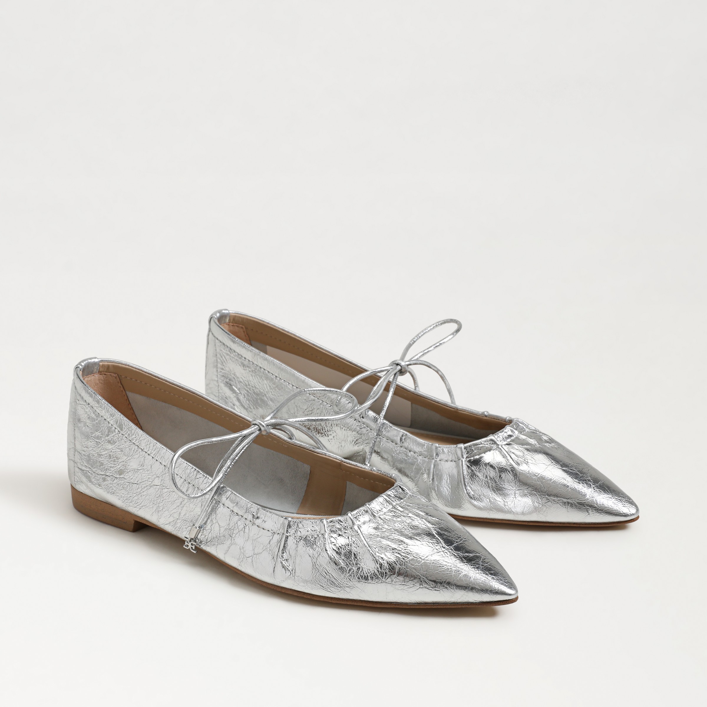 Shop Sam Edelman Bri Pointed Toe Flat Soft Silver Leather