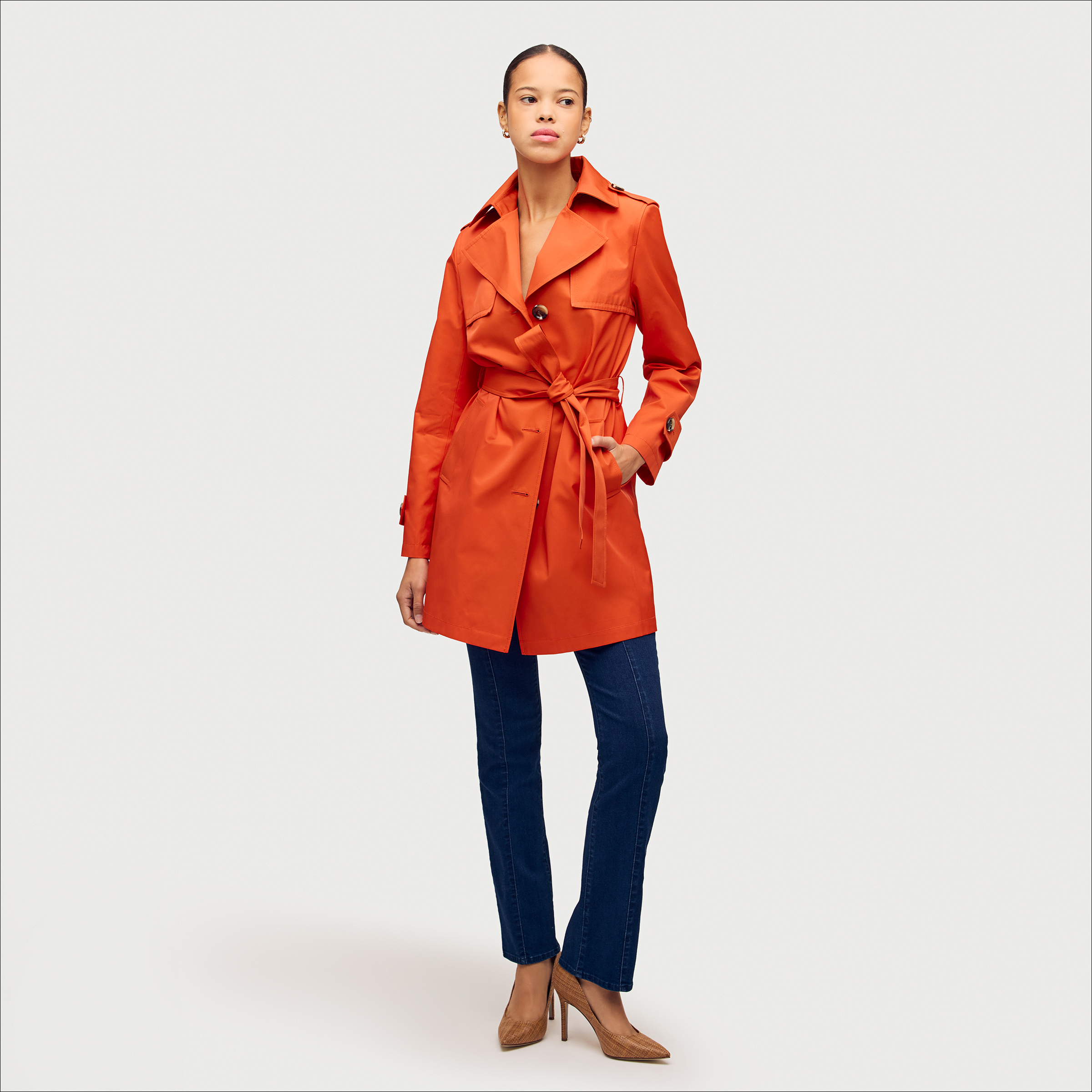 Shop Sam Edelman Single Breasted Trench Anorak Coat Orange Poppy