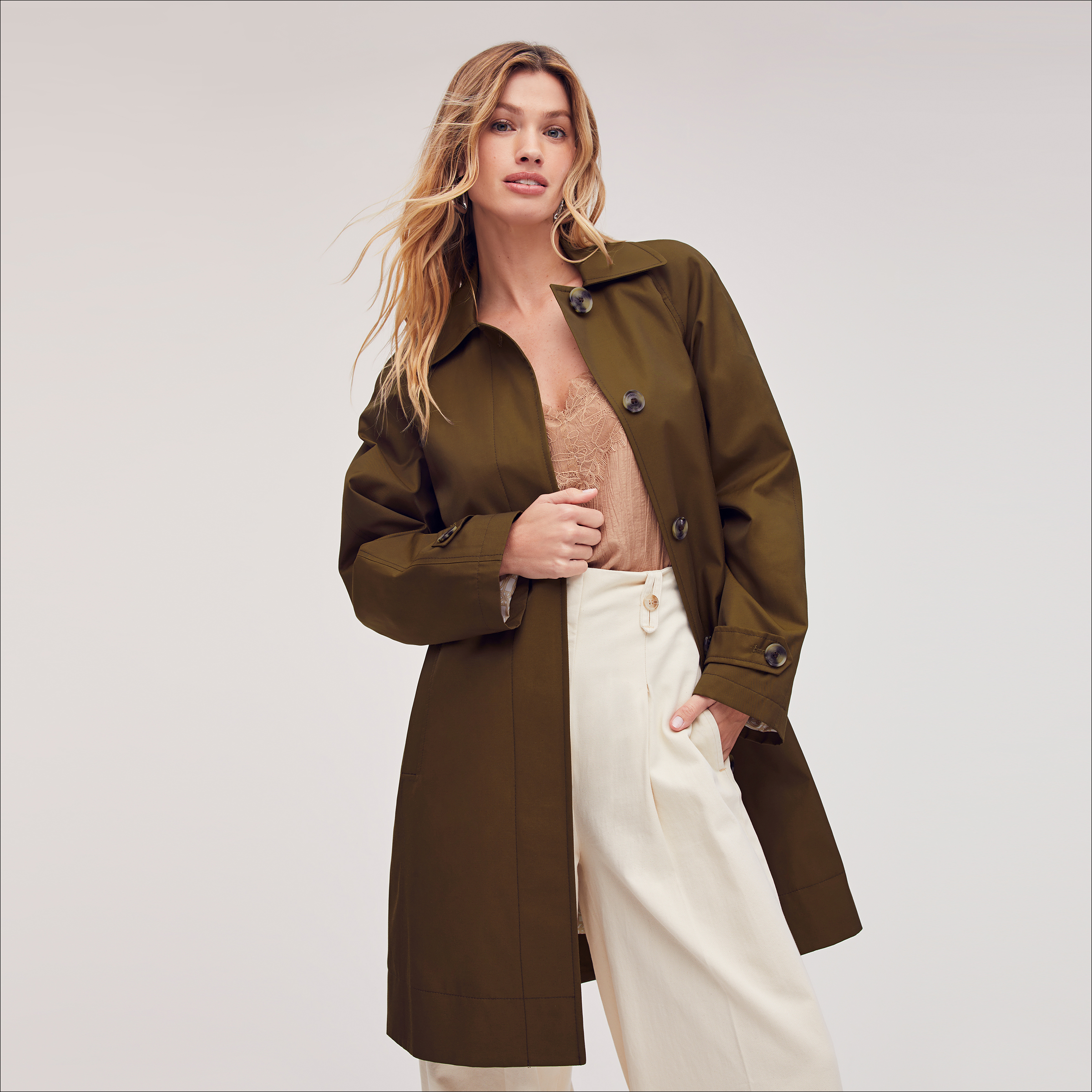 Shop Sam Edelman Single Breasted Swing Trench Coat Wild Moss In Green
