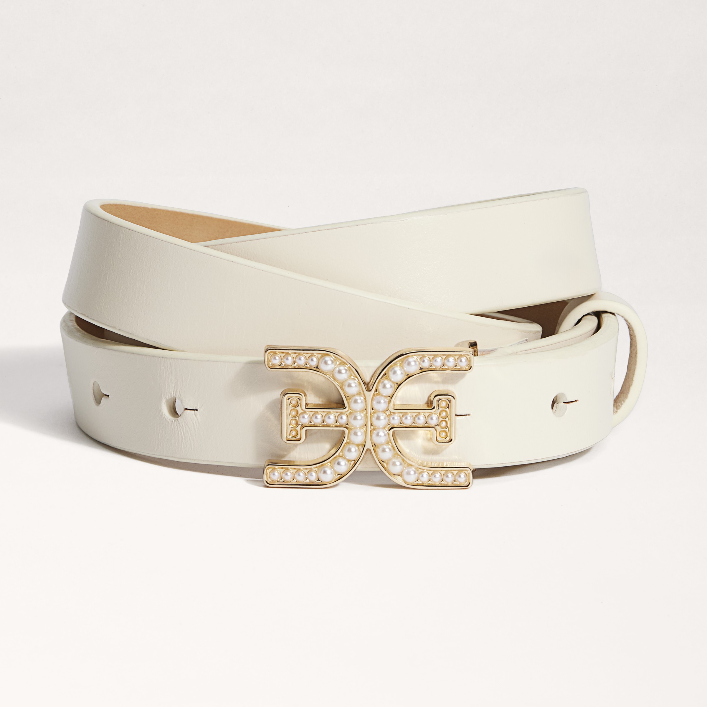Shop Sam Edelman 20 Mm Pearl Logo Belt Bone In White