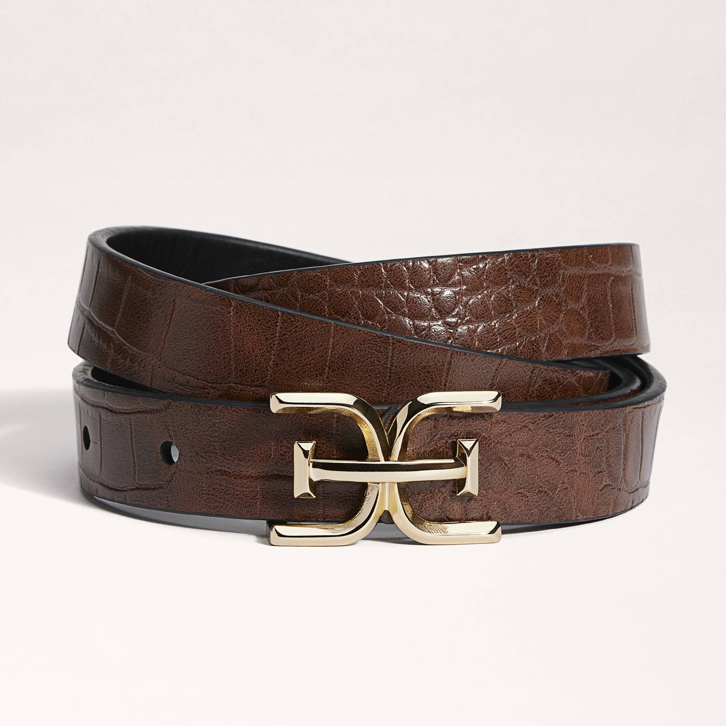 Shop Sam Edelman 20 Mm Logo Reversible Belt Black/brown Croco In Multi