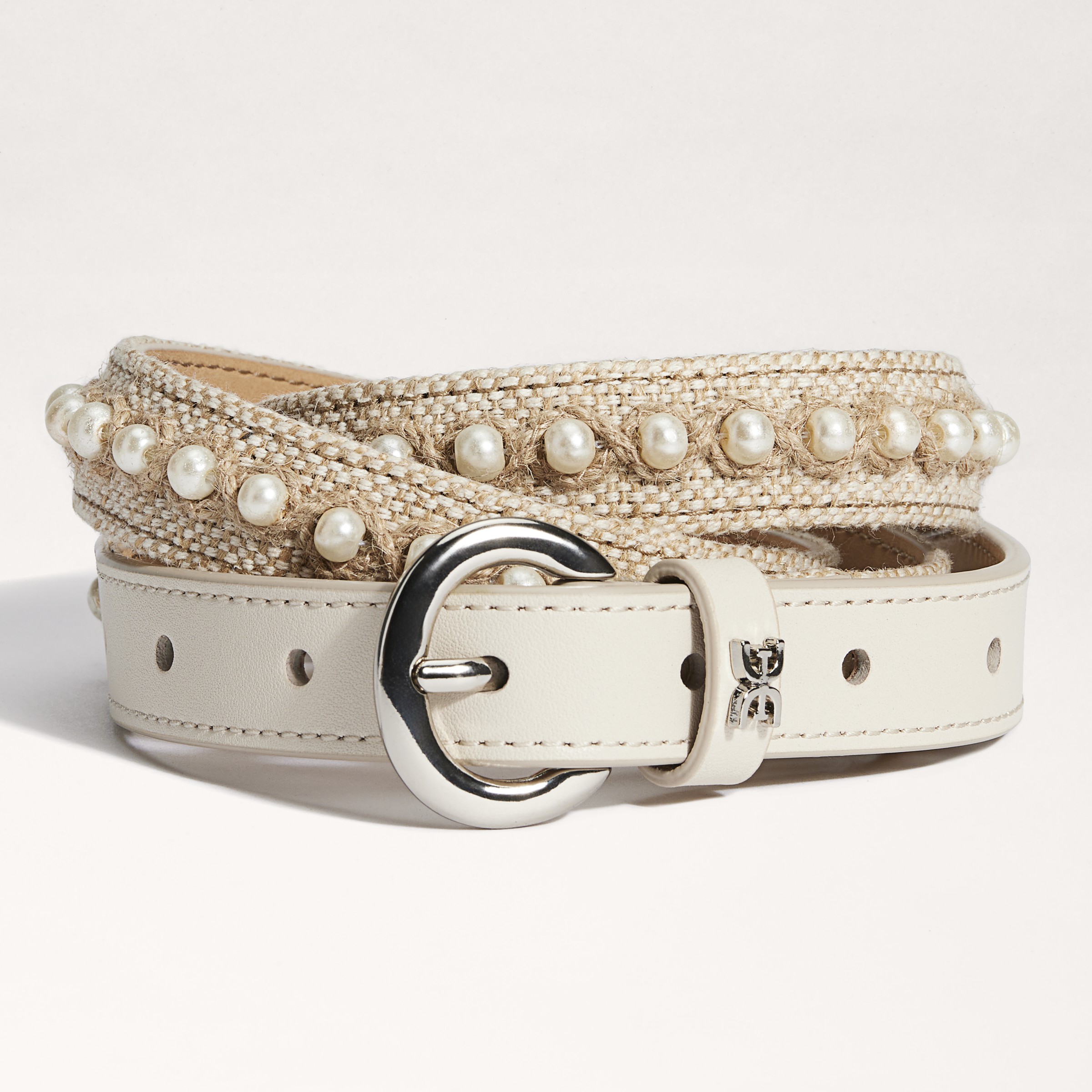 Shop Sam Edelman 20 Mm Pearl Jute Belt Ivory In White