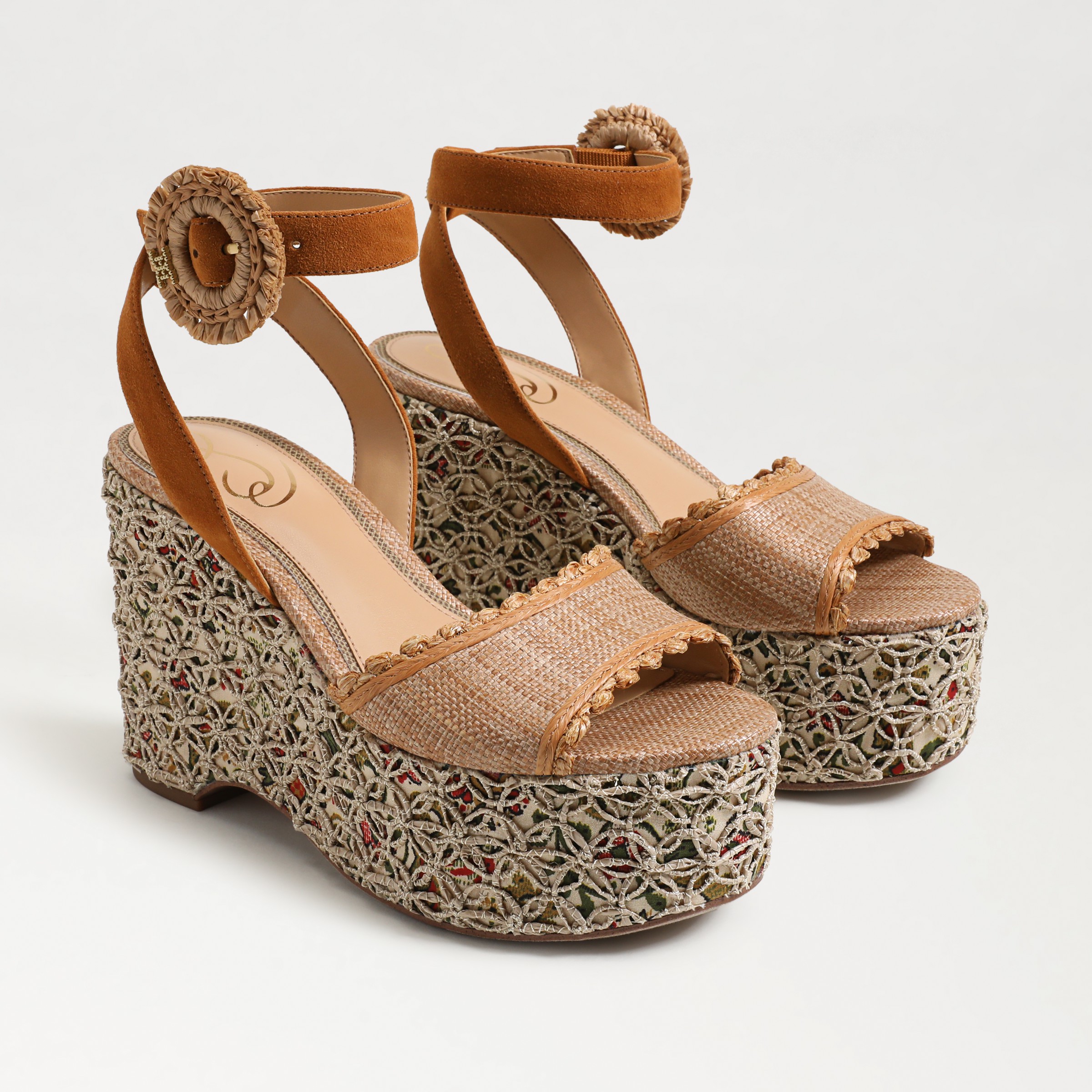 Shop Sam Edelman Amber Platform Sandal Rustic Brown/buff Tan Raffia