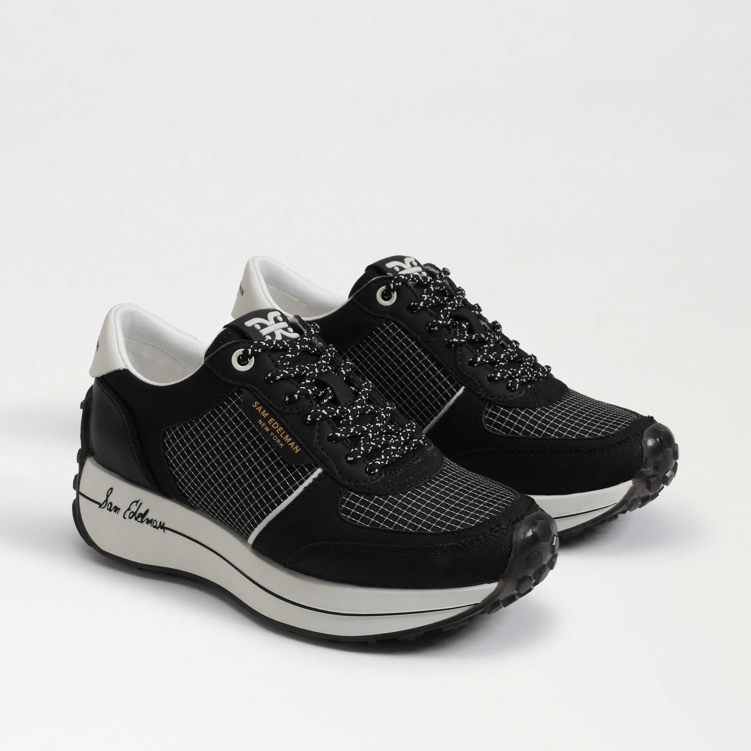 Sam Edelman Jayce Platform Sneaker Black/white Mesh Canvas In Multi