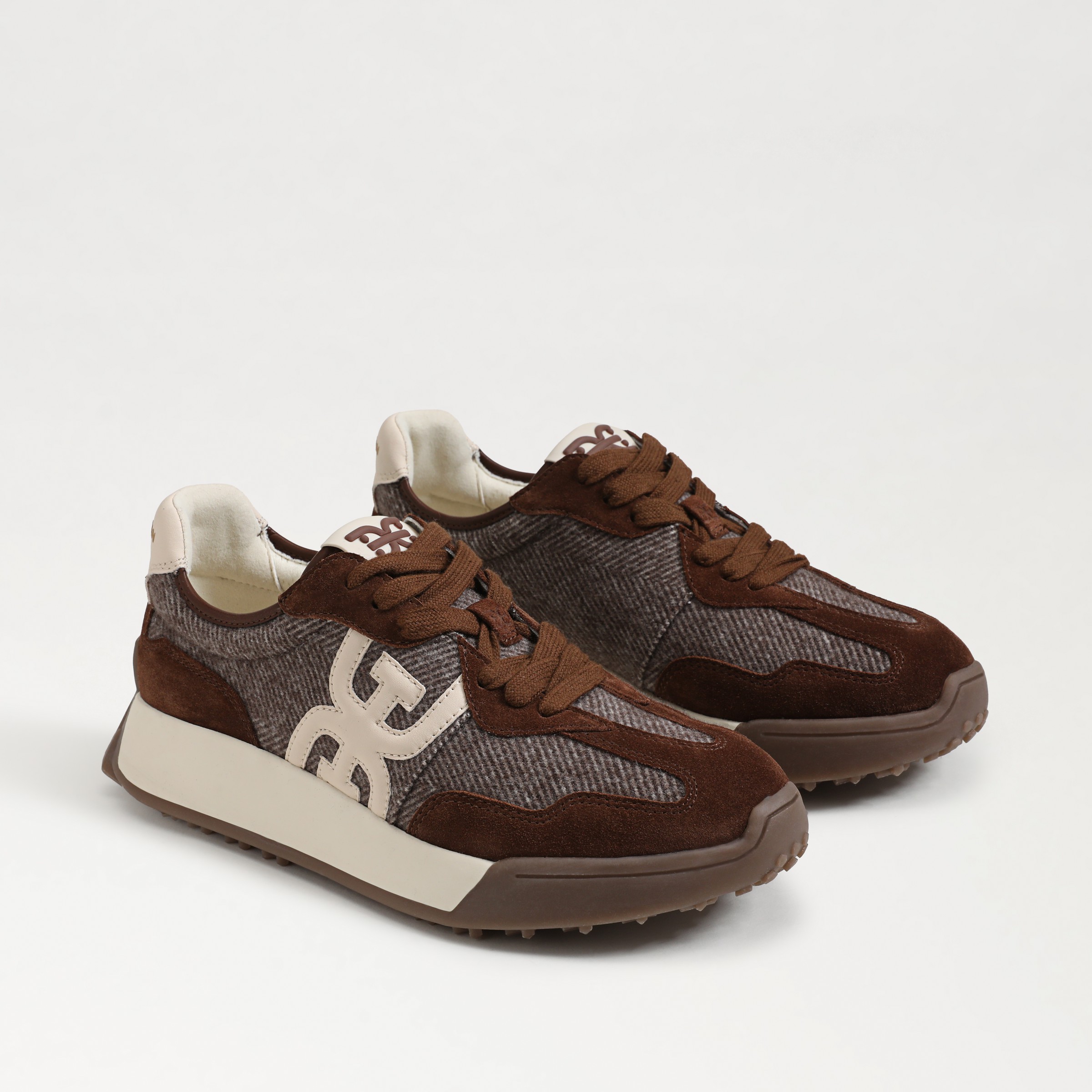 Sam Edelman Langley Lace Up Sneaker Brown Houndstooth Suede In Brown