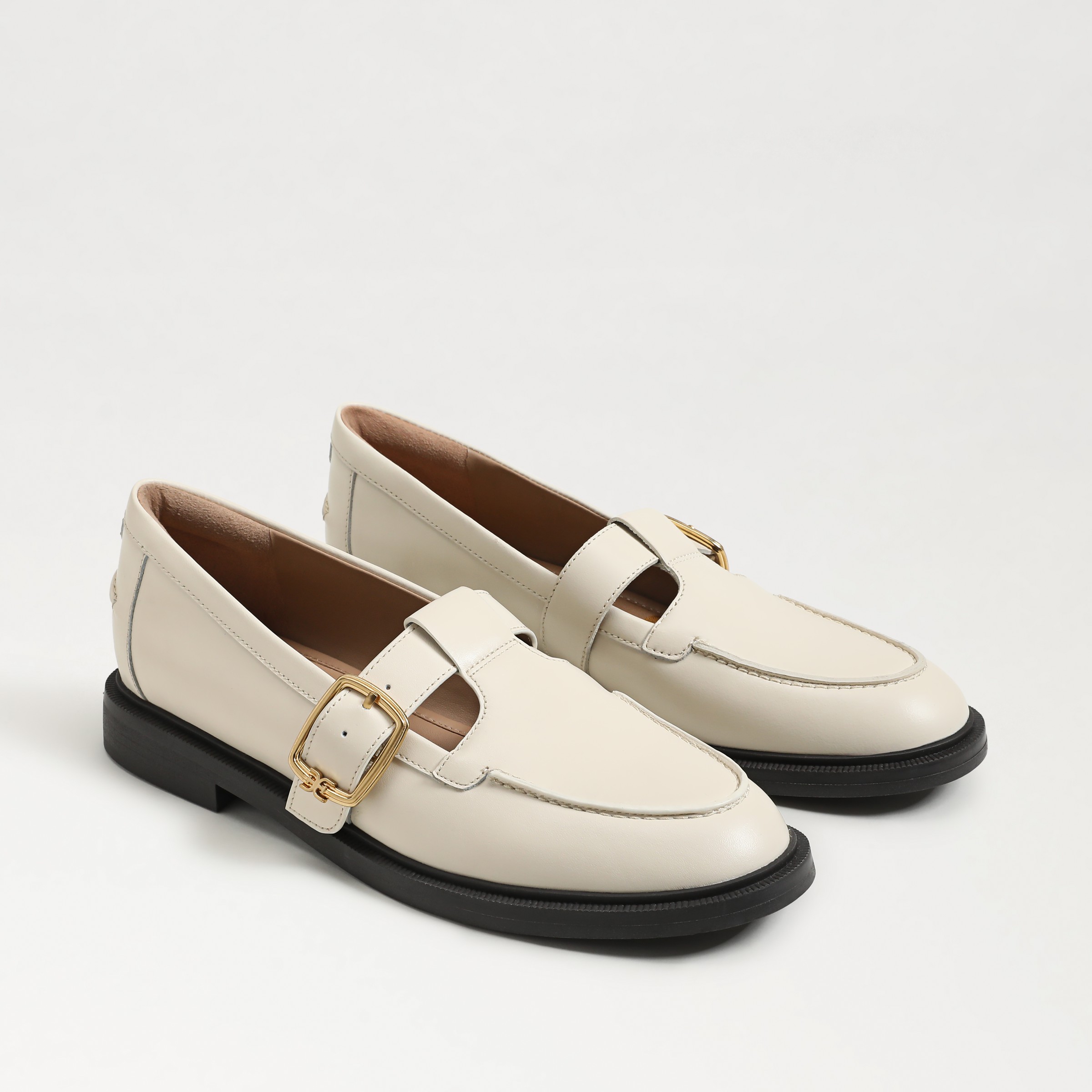 Sam Edelman Elaina T-strap Buckle Loafer Modern Ivory Leather In White