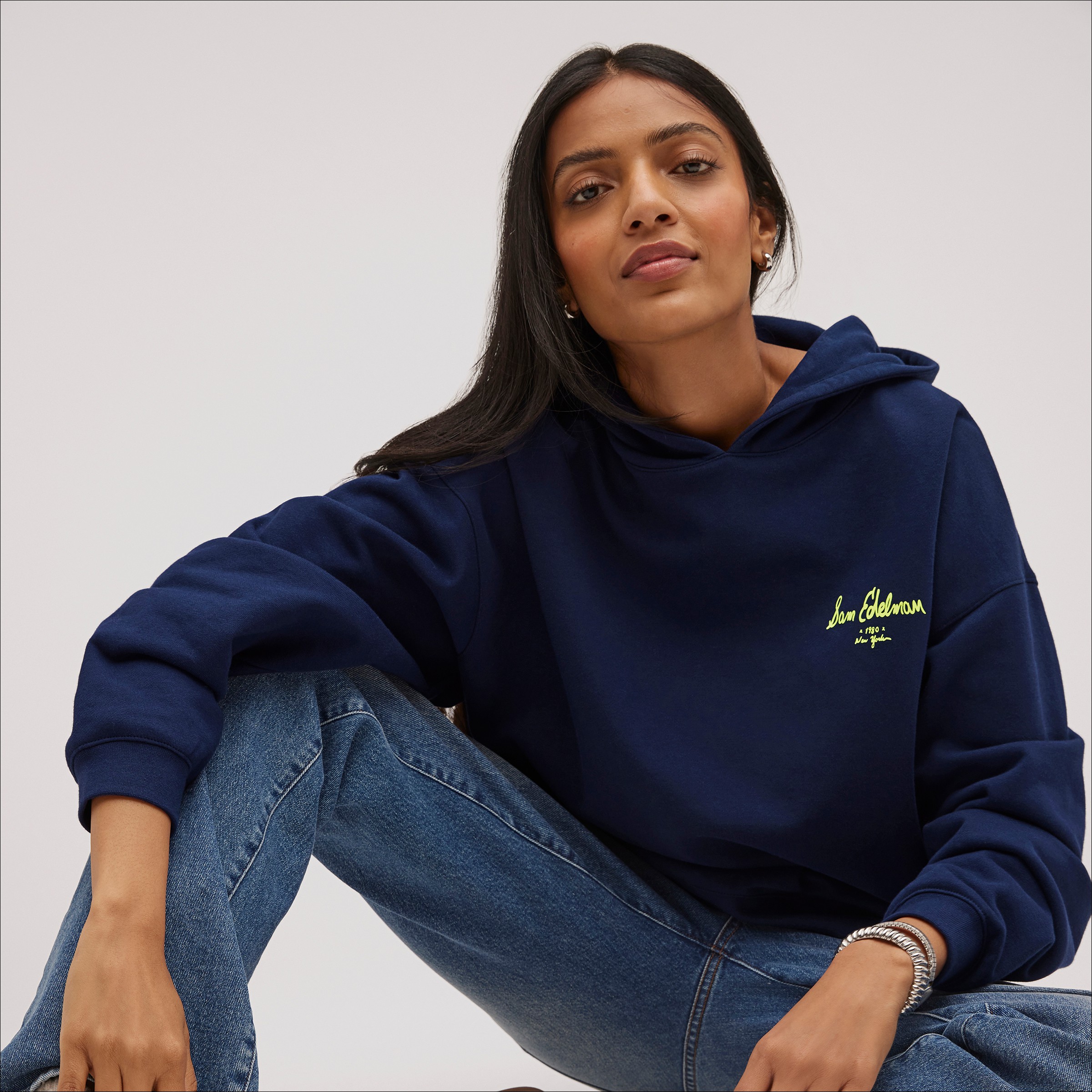 Sam Edelman Jasmine Signature Ny Hoodie Navy In Blue