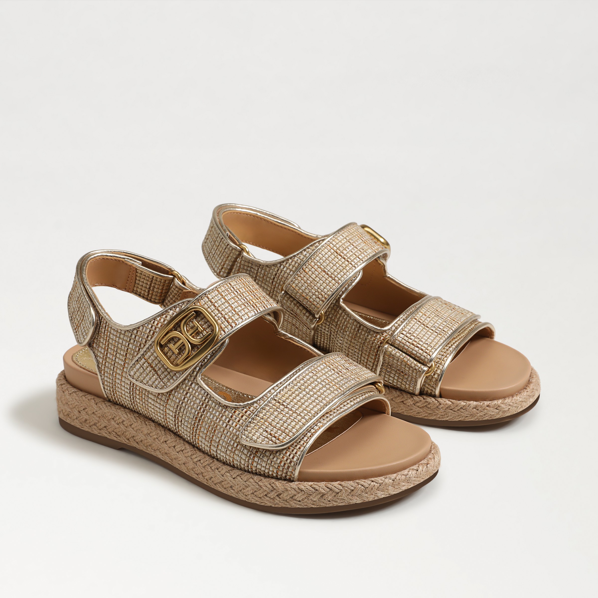 Sam Edelman Arlo Velcro Sandal Natural Multi Raffia In Bronze