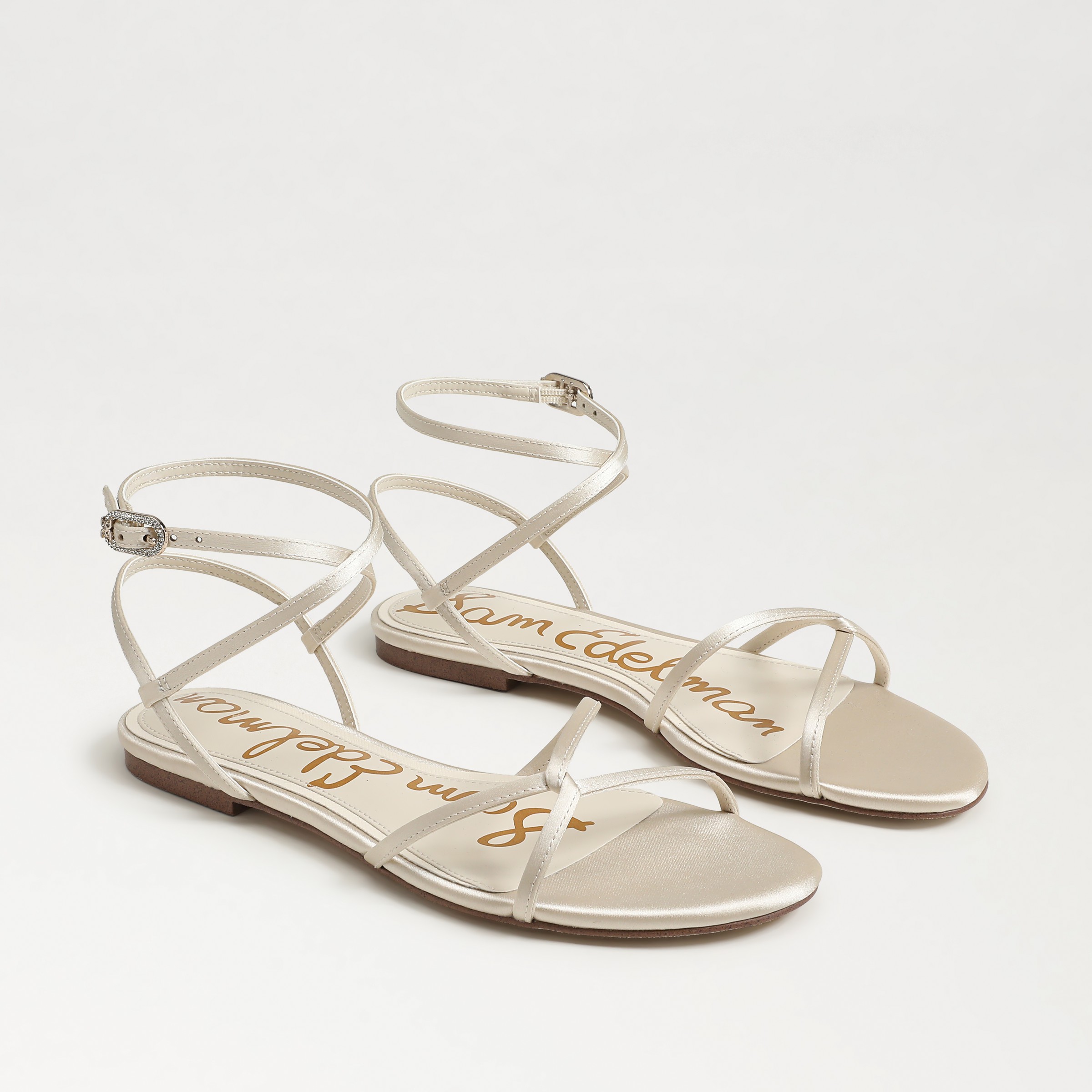 Sam Edelman Ellina Strappy Flat Sandal Modern Ivory Luxe Satin In White
