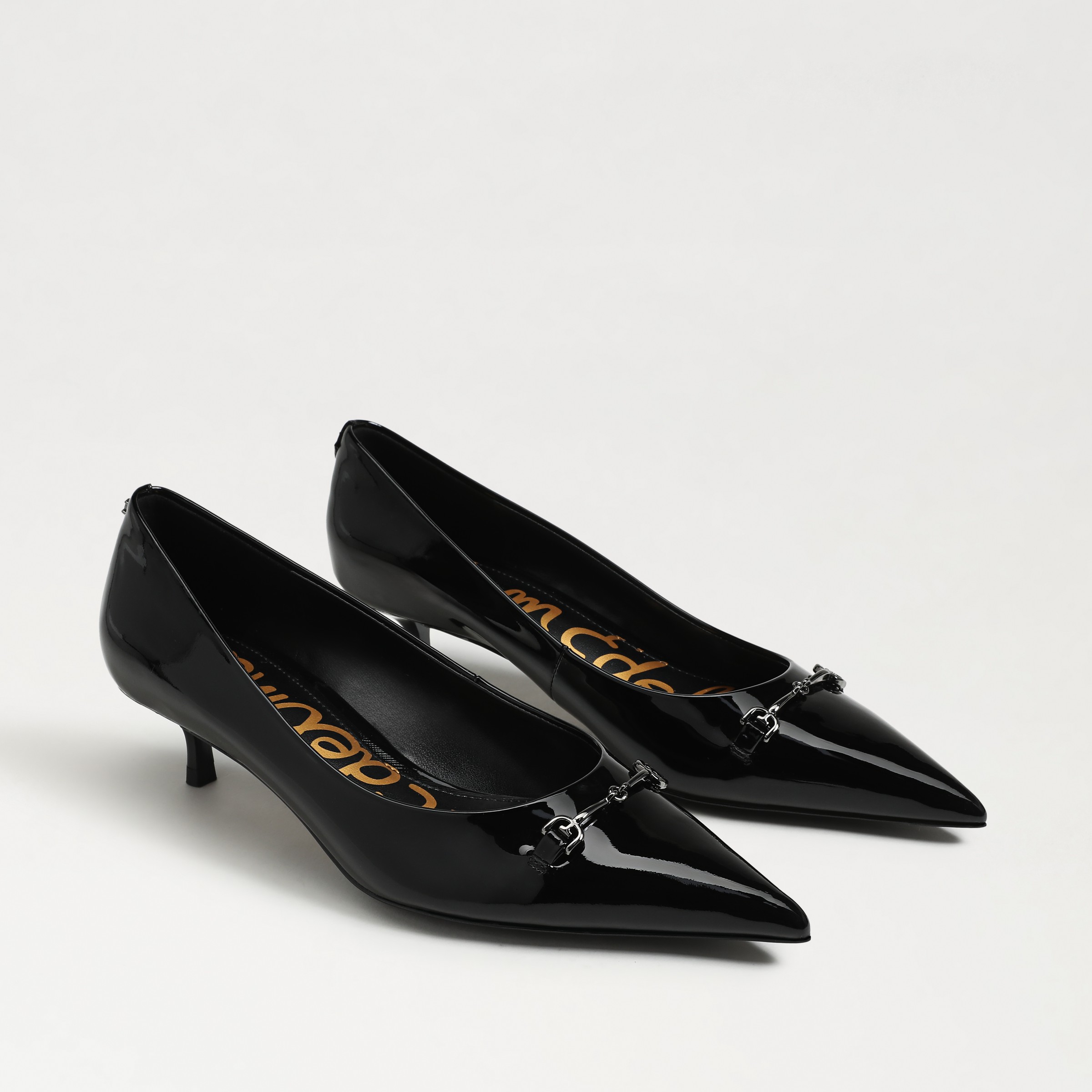 Sam Edelman Kaya Pointed Toe Kitten Heel Black Patent In Black