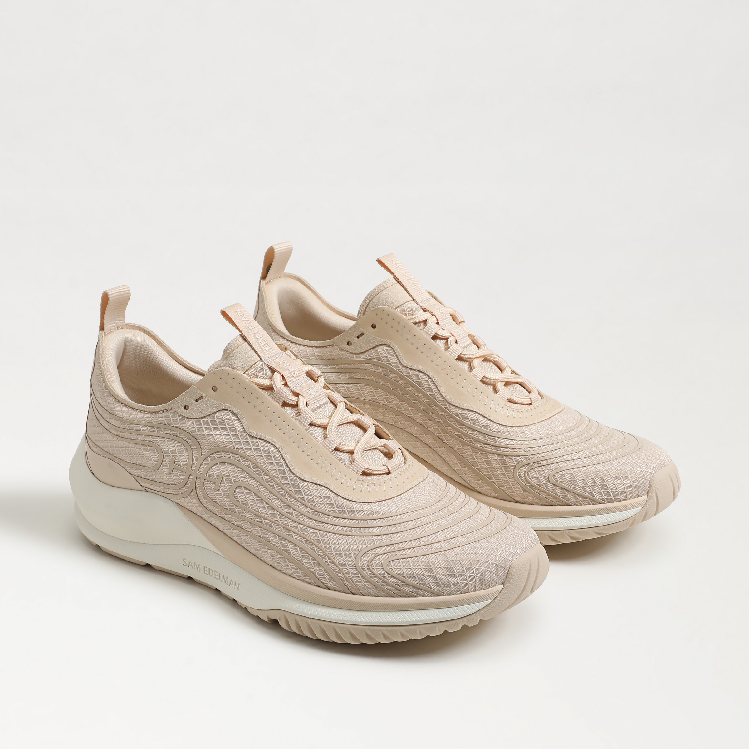 Sam Edelman Miles Lace Up Performance Sneaker Ecru Sand Mesh In Beige