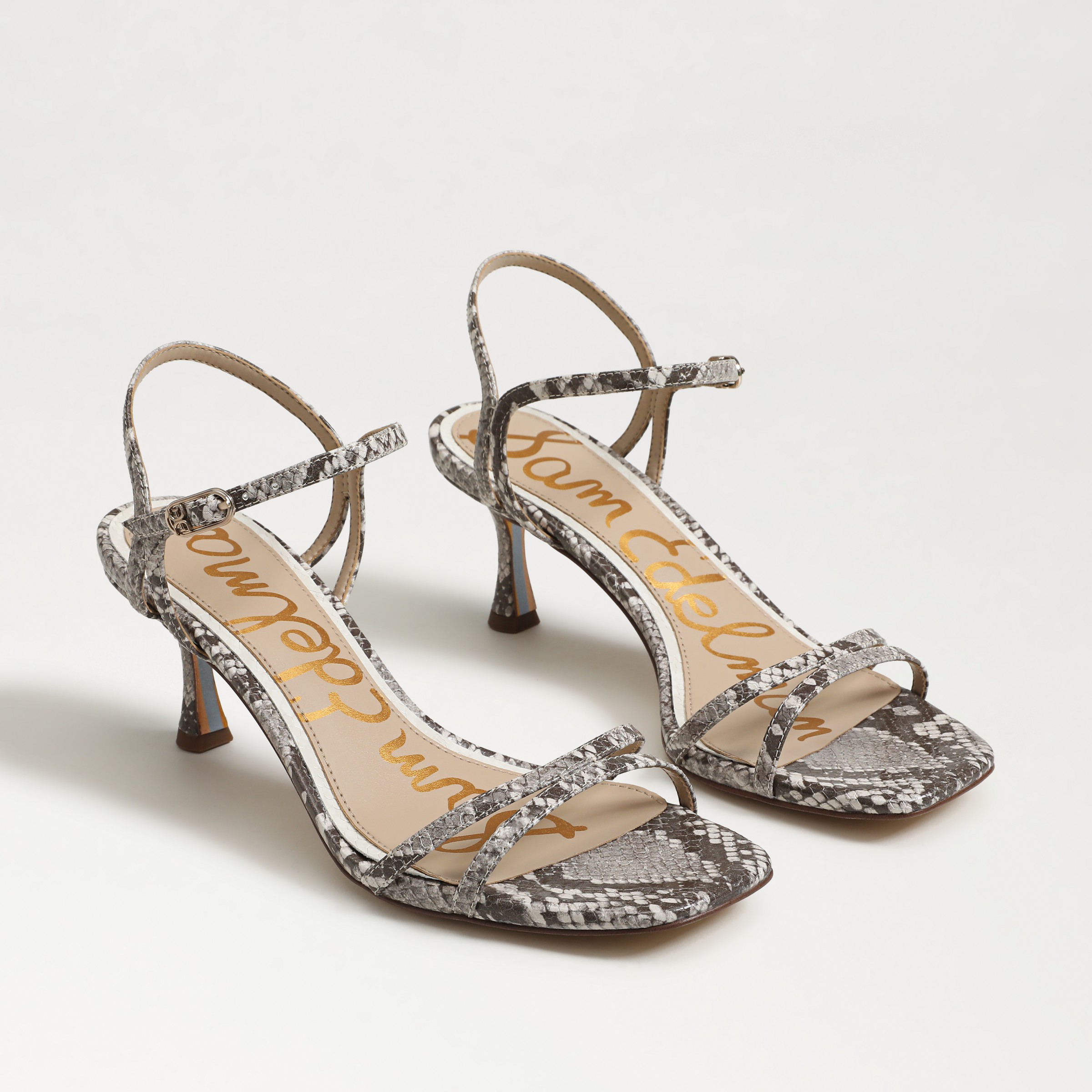 Sam Edelman Presley Strappy Kitten Heel Sandal Sandshell Multi Python In Brown