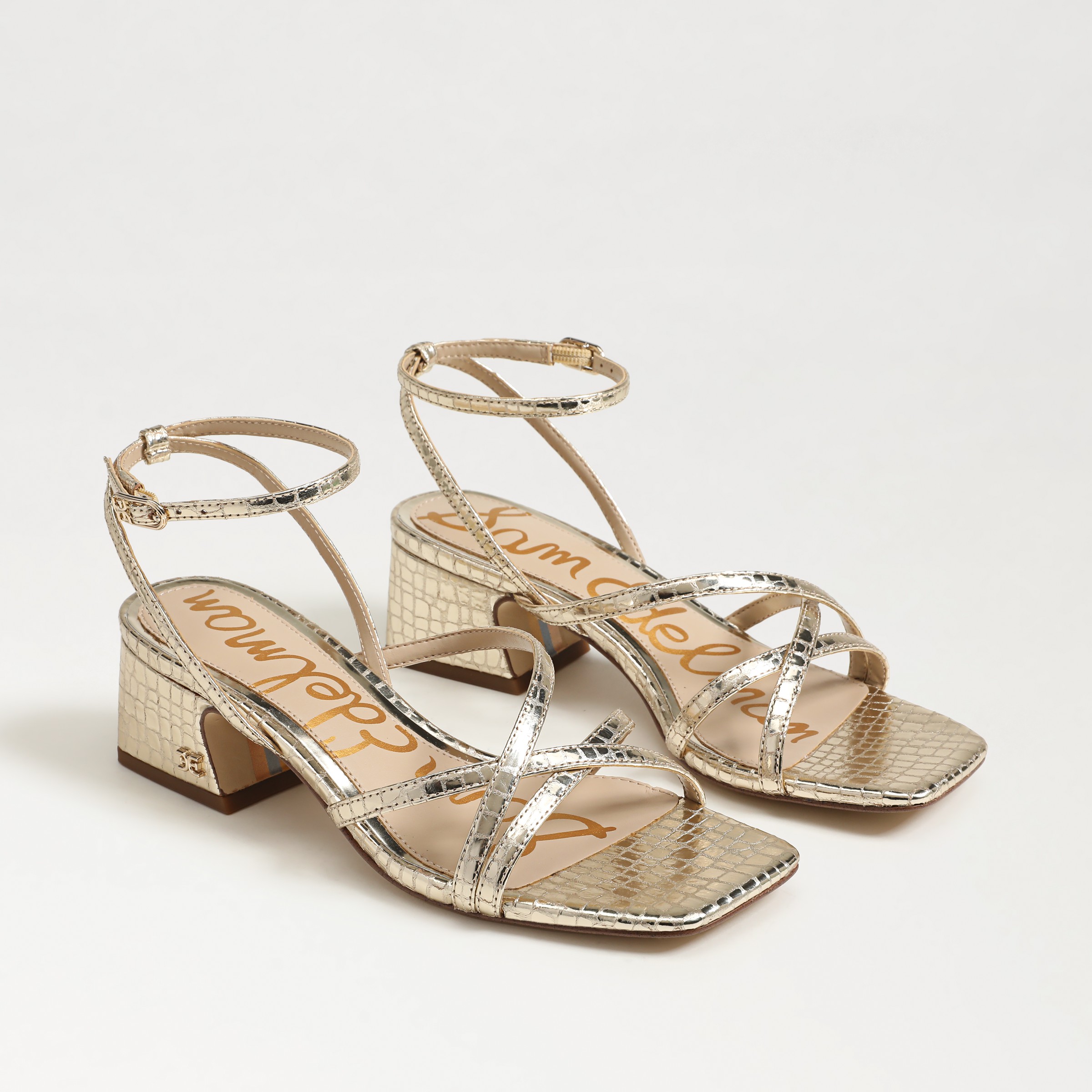Sam Edelman Whitley Block Heel Sandal Jute Croco In Gold