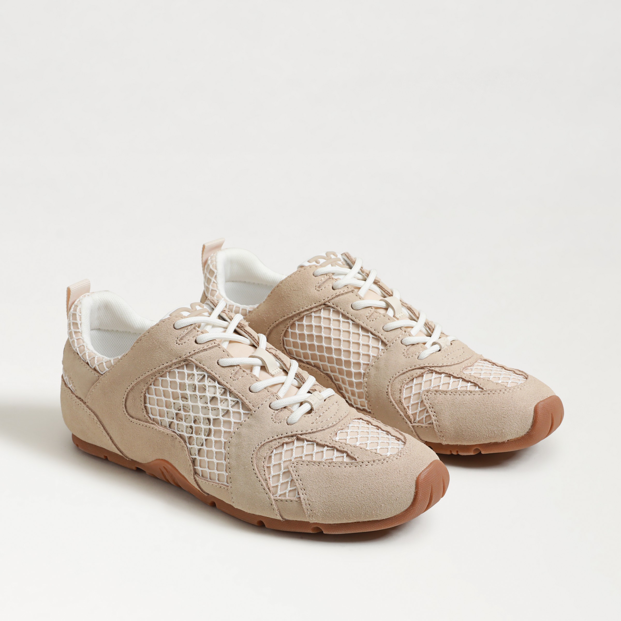 Sam Edelman Brookyln Lace Up Sneaker Cream Multi Mesh In Beige