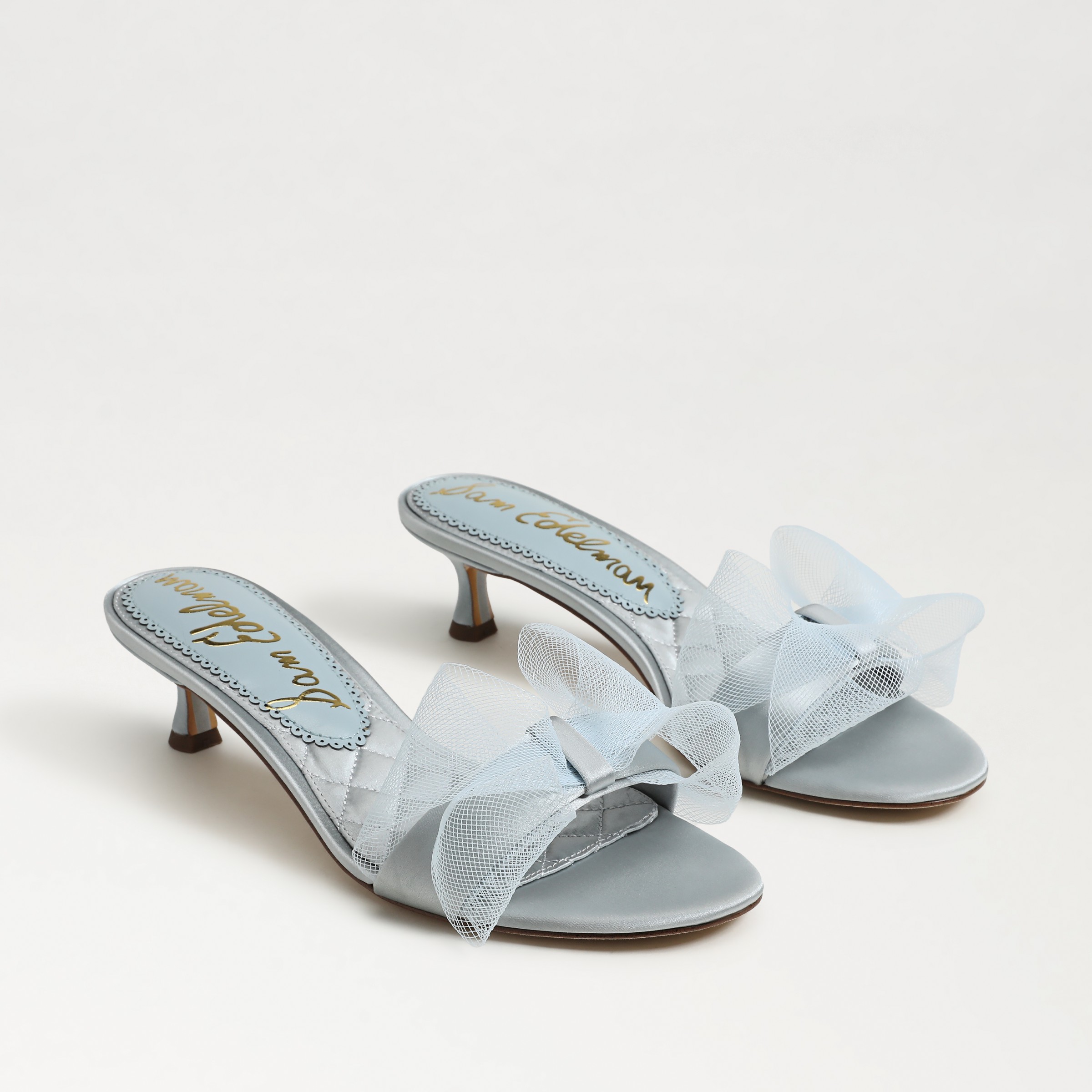 Sam Edelman Corrie Bow Kitten Heel Mule Cape Blue Satin In Blue