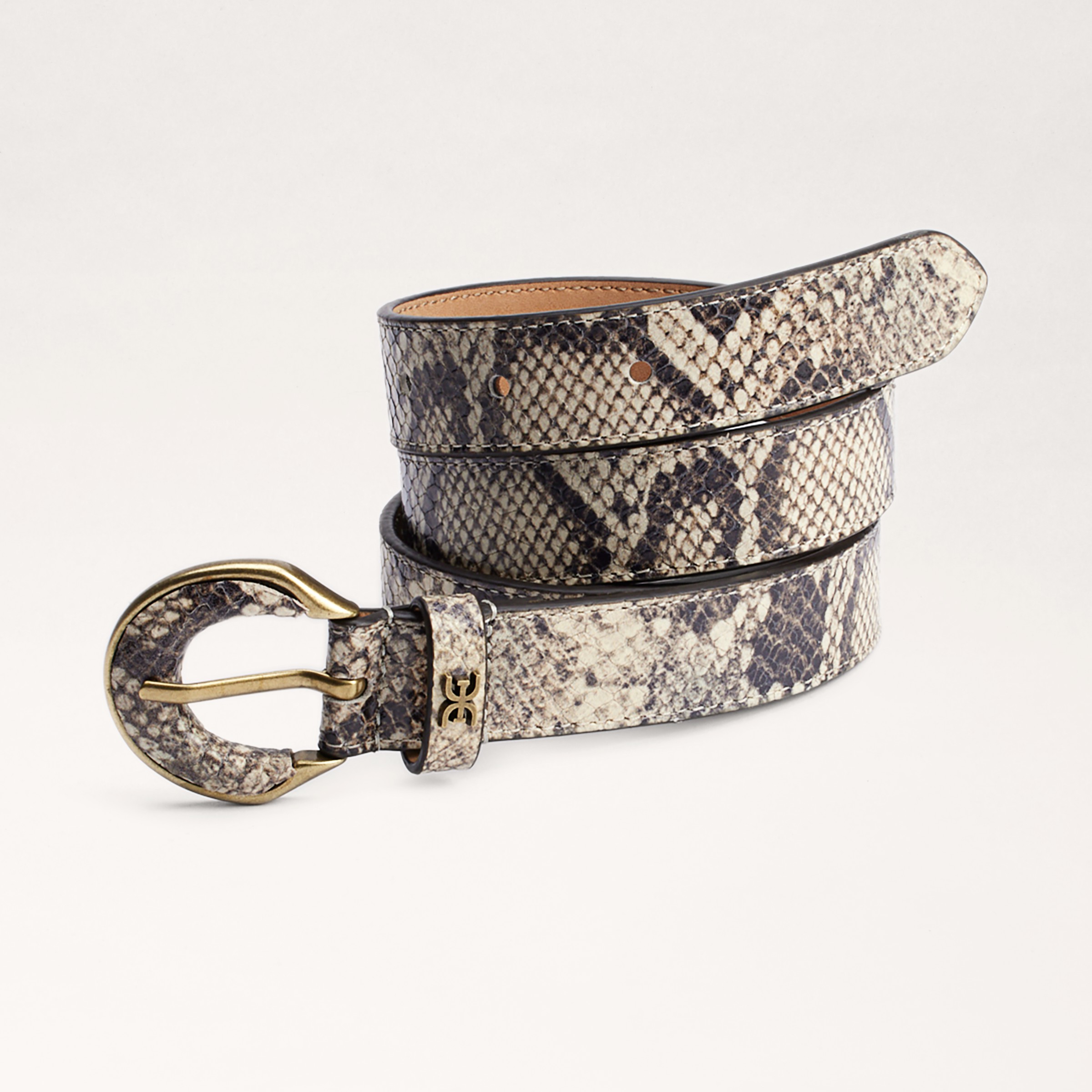 Sam Edelman 25mm Leather Inlay Belt Off White Snake In Grey