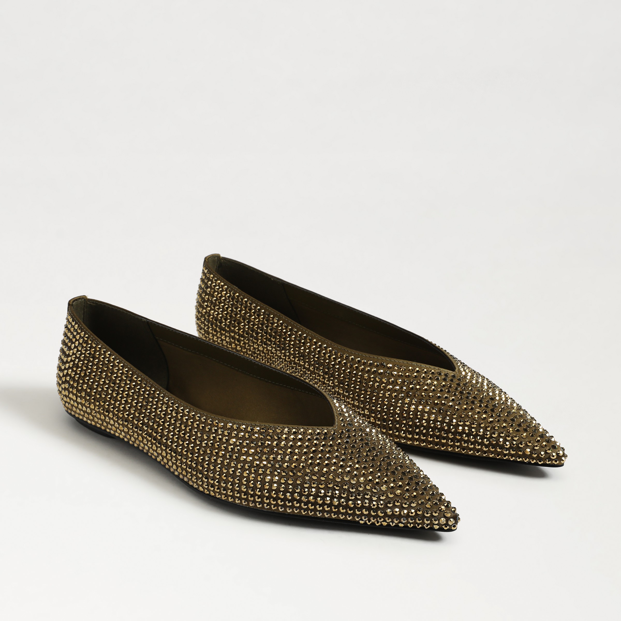 Sam Edelman Nita Pointed Toe Flat Olive Satin In Green