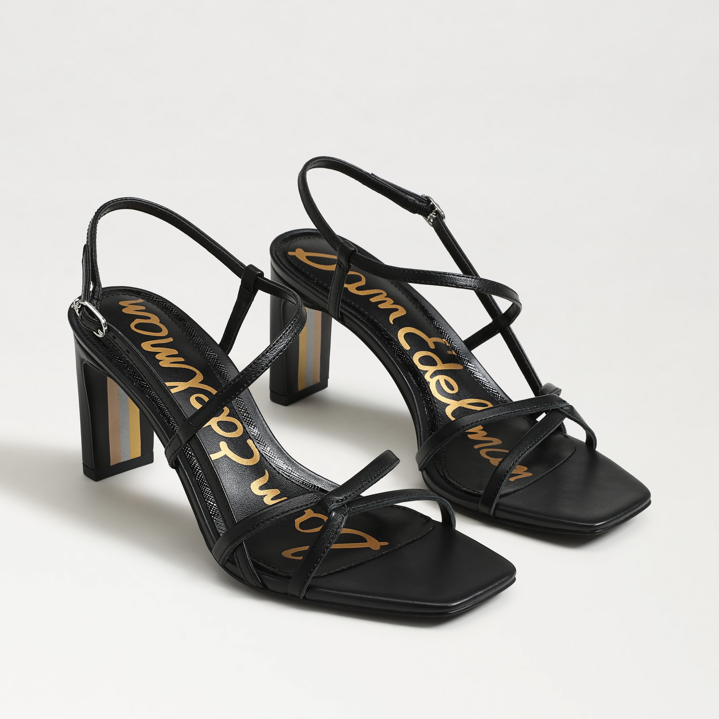 Sam Edelman Emmie Strappy Heel Sandal Black Leather In Black