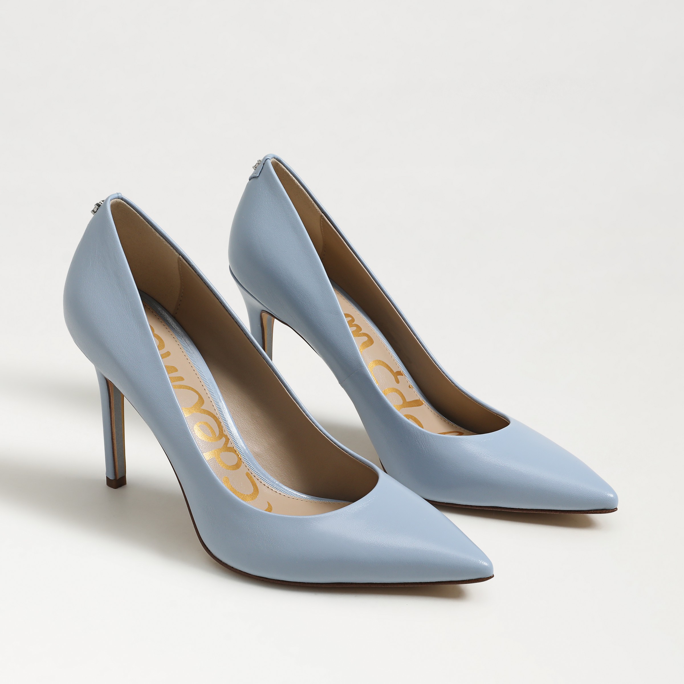 Sam Edelman Hazel Pointed Toe Pump Cloud Blue Satin Fabric In Blue