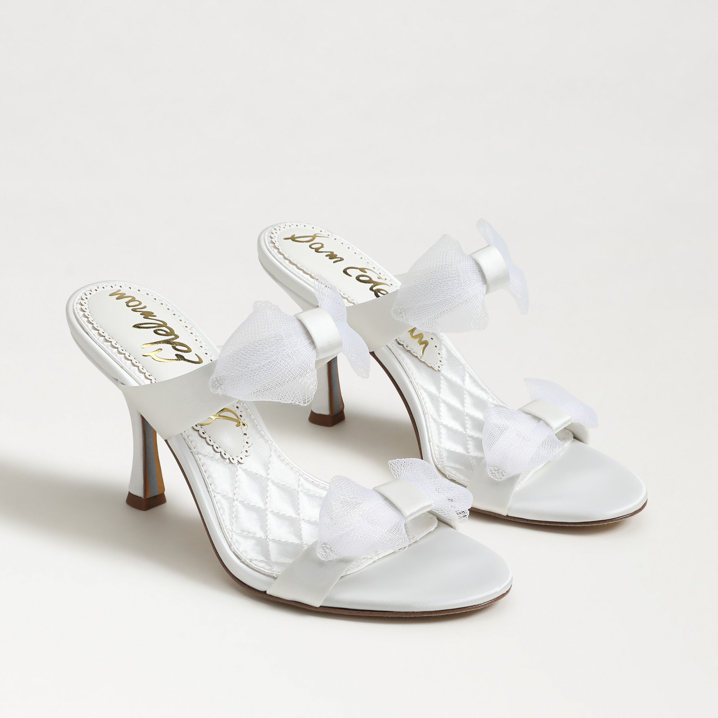 Sam Edelman Jasmine Double Strap Heel Mule Bright White Satin In White