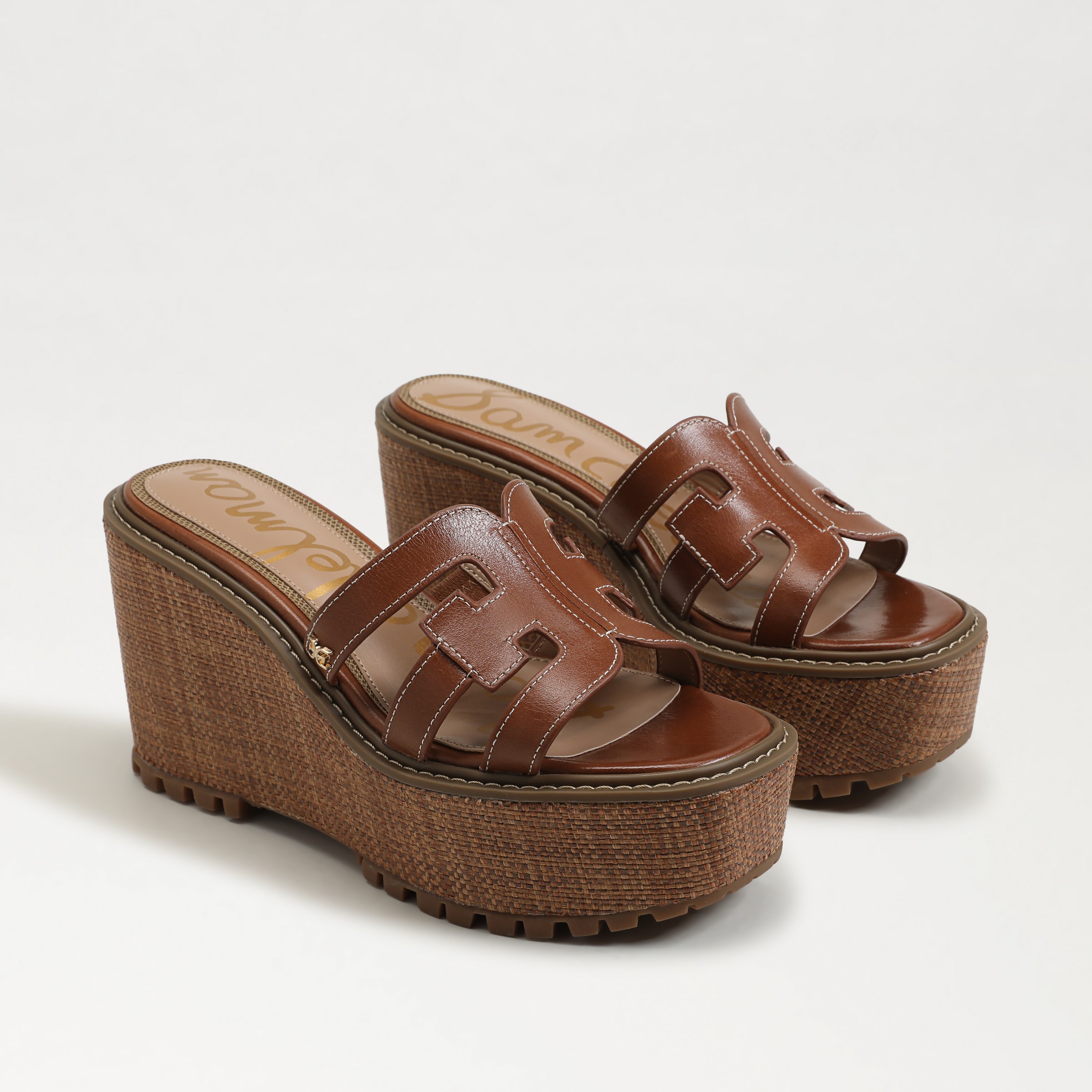 Sam Edelman Laine Platform Wedge Sandal Rich Cognac Leather In Brown