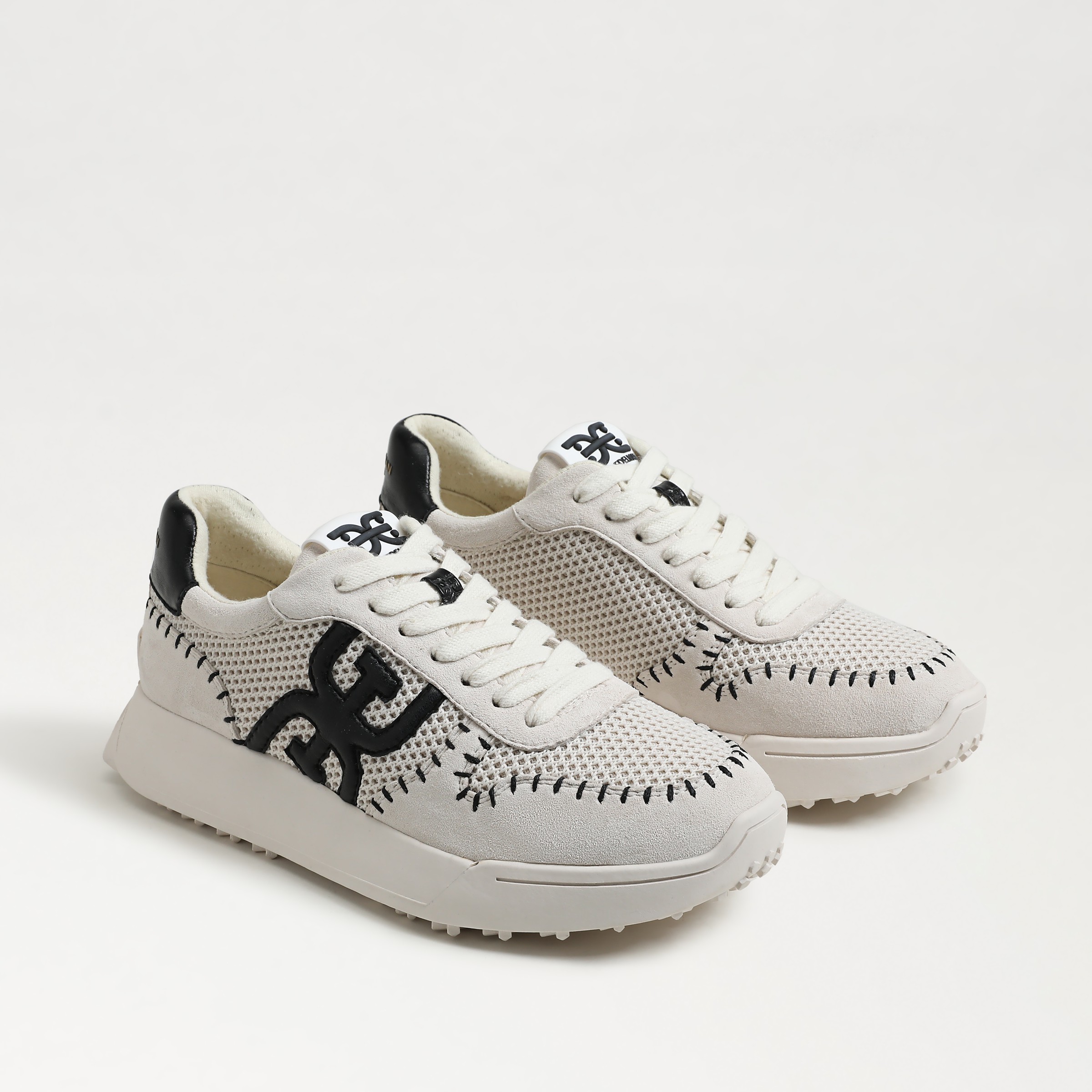 Sam Edelman Langley Woven Lace Up Sneaker Ivory/black Crochet In White