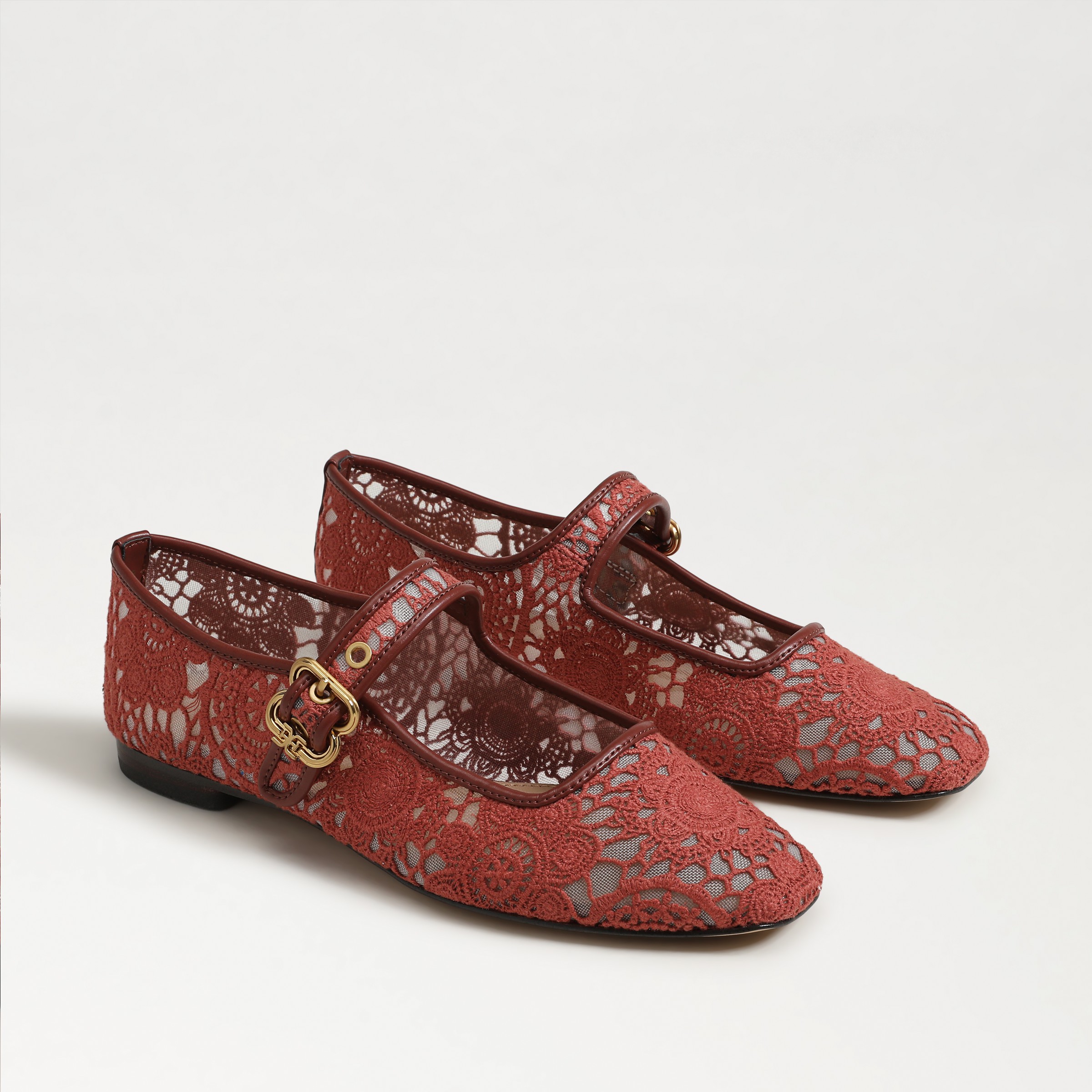 Sam Edelman Michaela Mesh Mary Jane Flat Burnt Orange Crochet In Orange