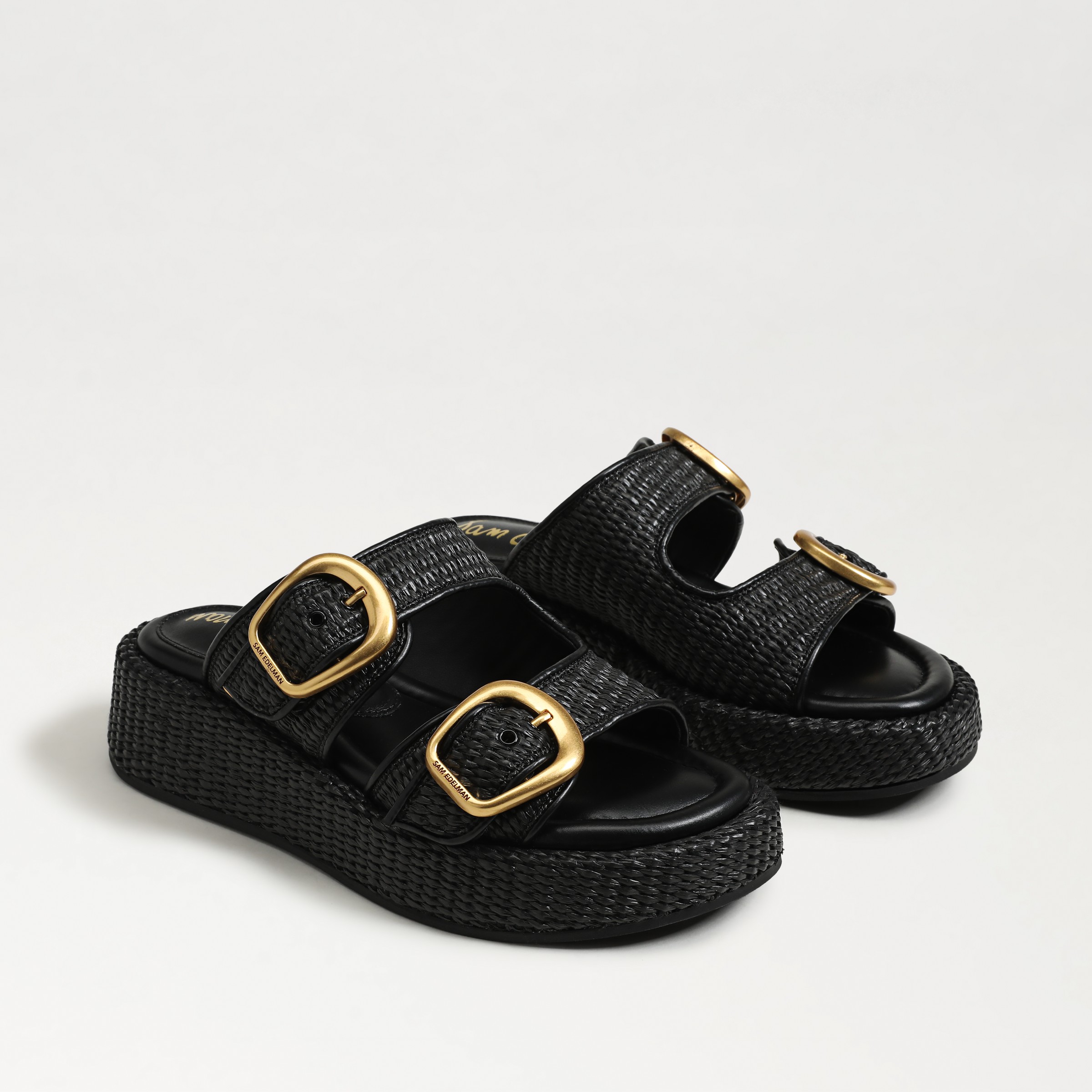 Sam Edelman Nerissa Platform Slide Sandal Black Basketweave In Black