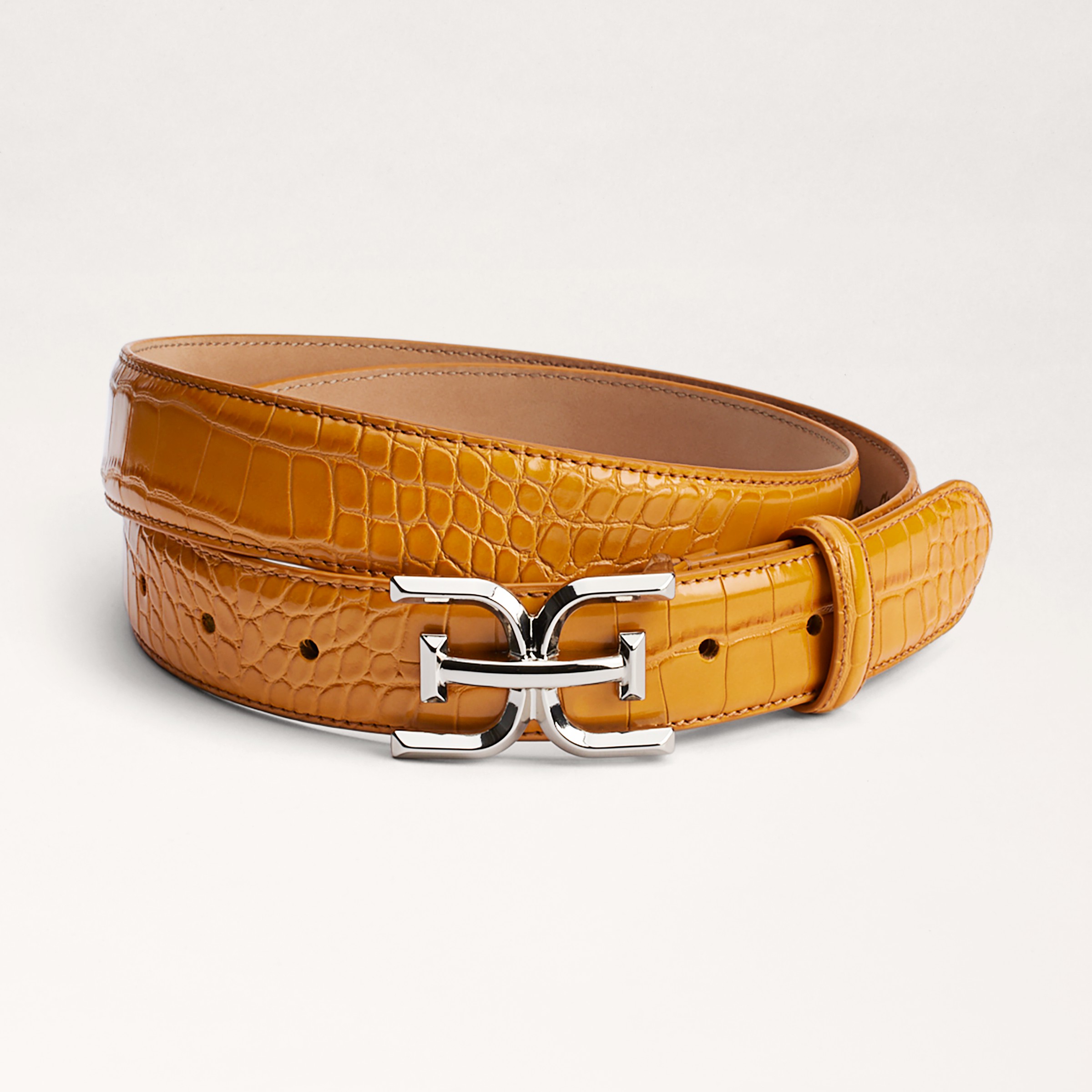 Sam Edelman 30mm Logo Belt Mustard Croco In Orange