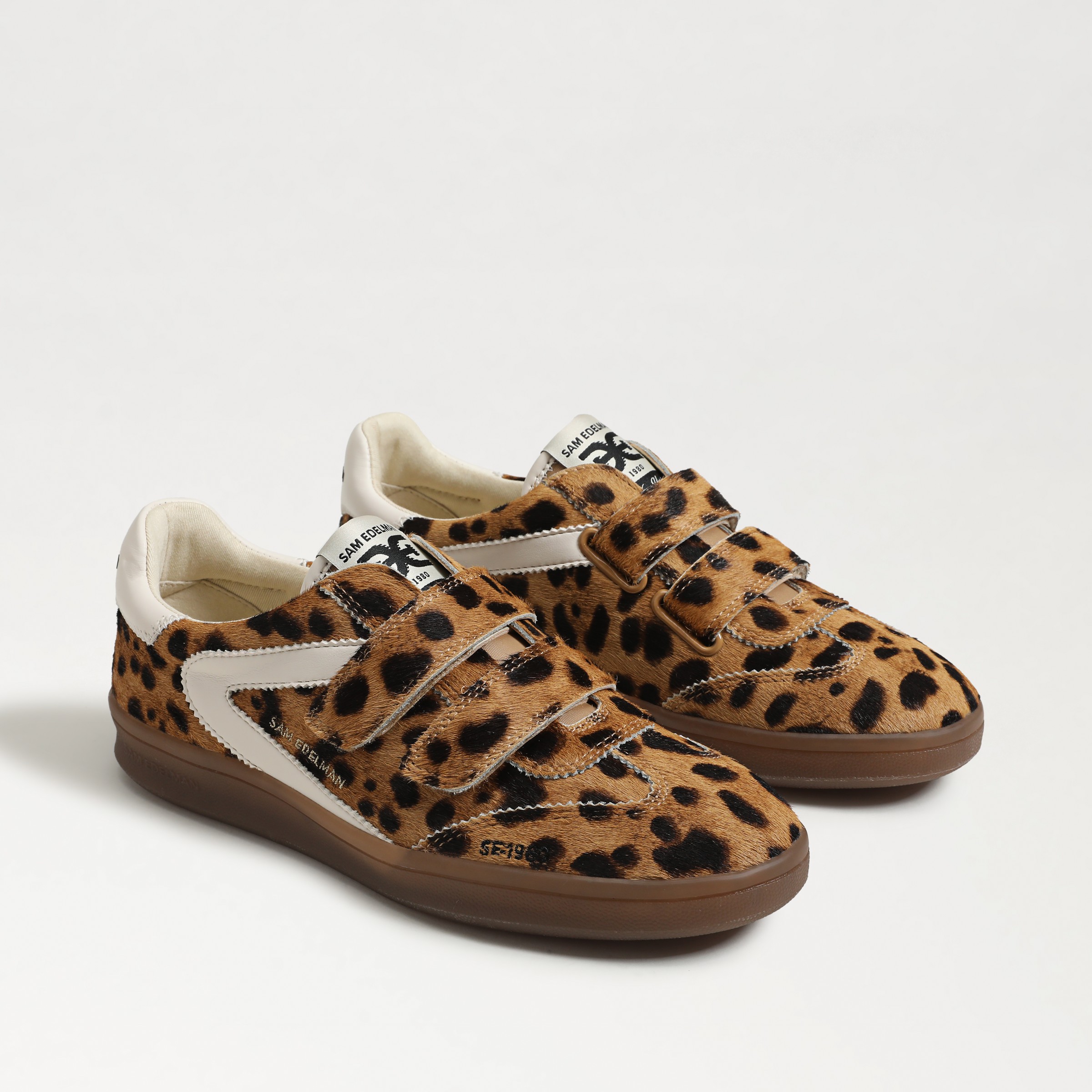 Sam Edelman Talia Velcro Sneaker Leopard Brahama Hair Leather In Brown