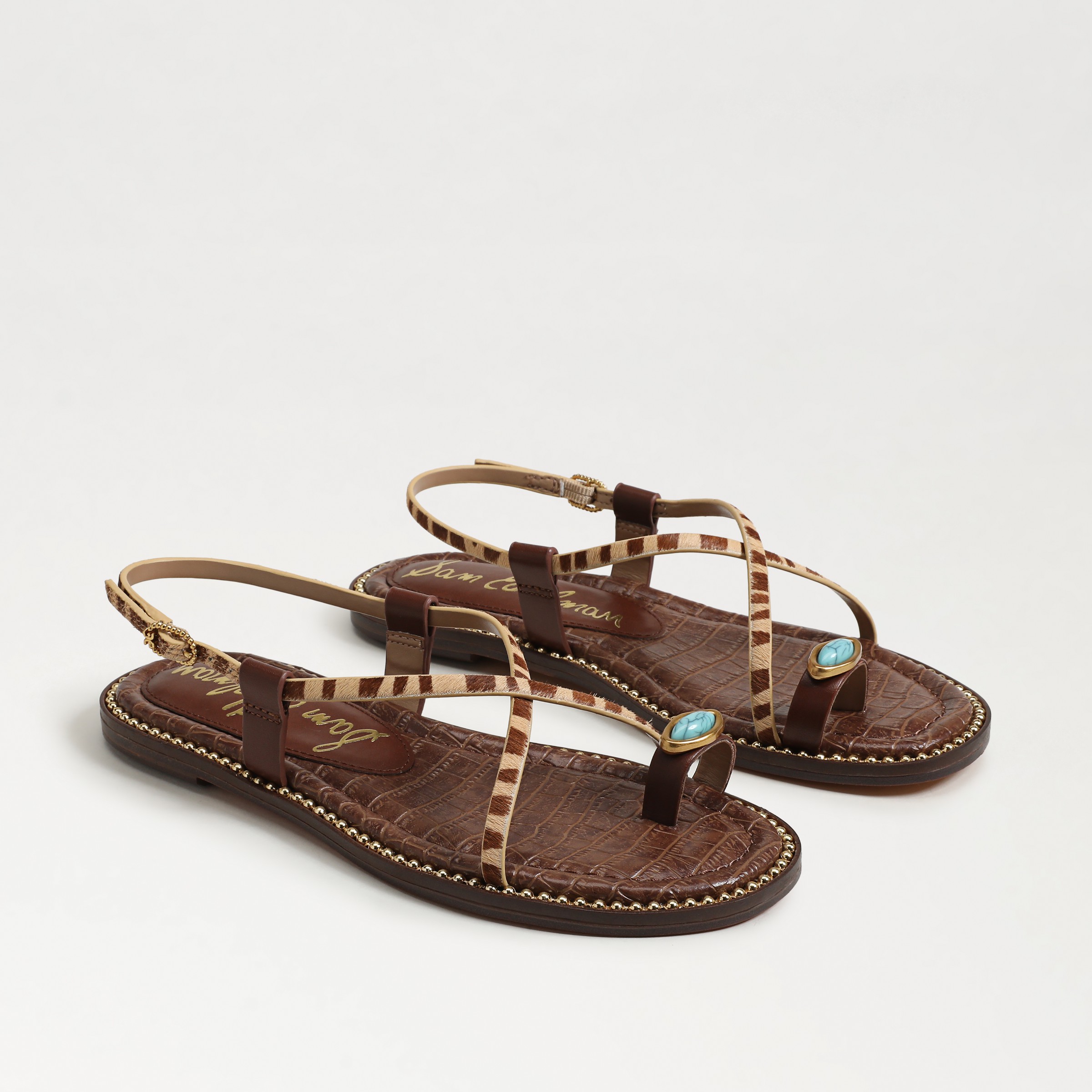 Sam Edelman Tenly Toe Strap Sandal Camel Zebra Brahama Hair In Brown