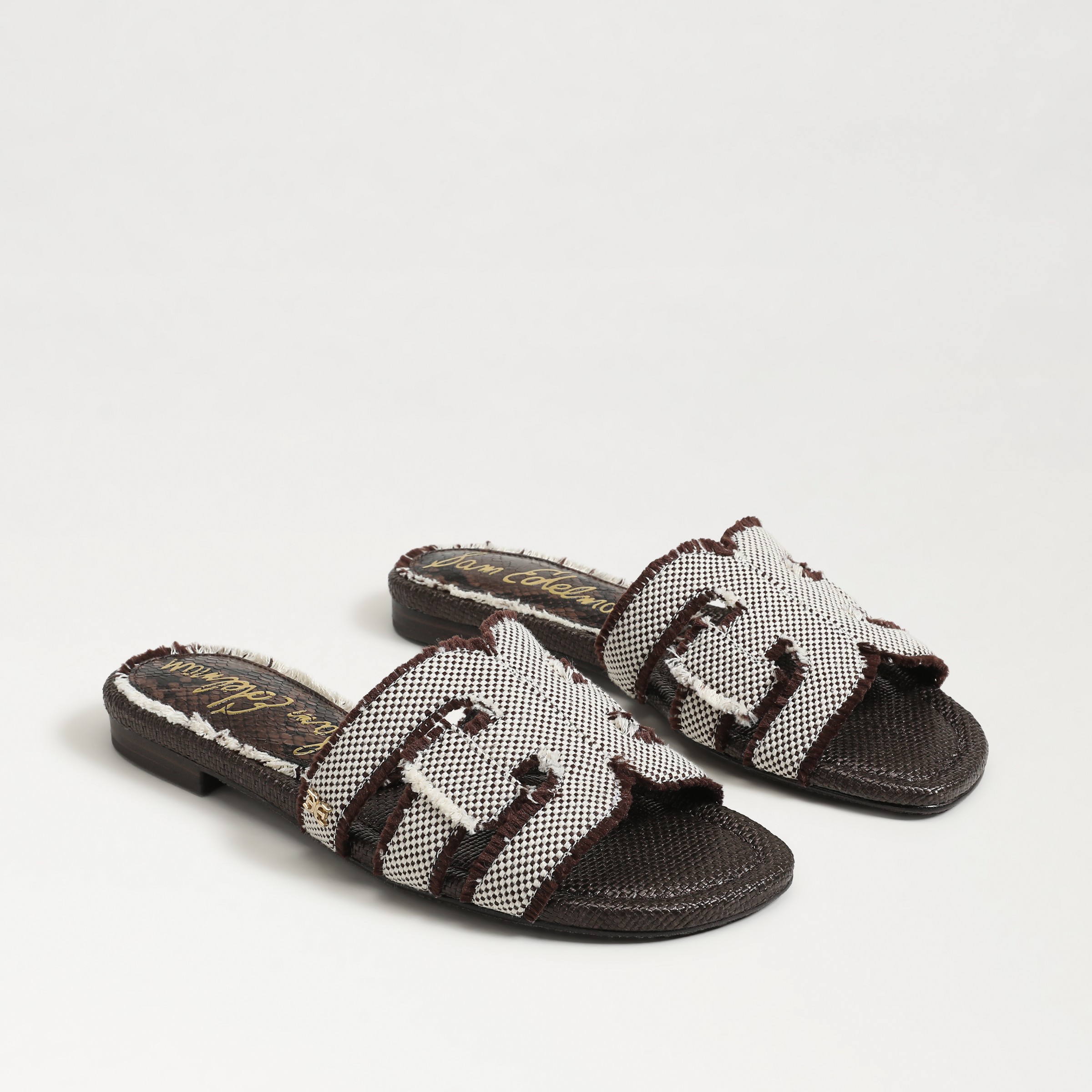 Sam Edelman Bay Fray Slide Sandal Pinto Brown Canvas In Brown