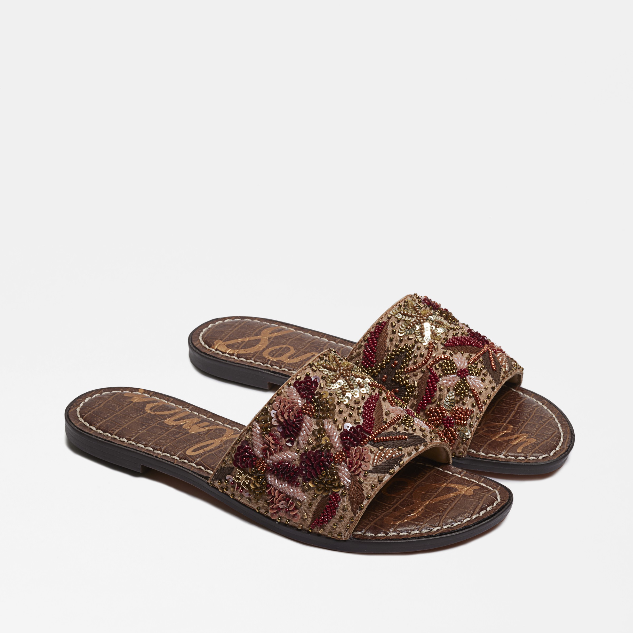 Sam Edelman Gisella Beaded Slide Sandal Sunset/olive Sequin Beads In Brown