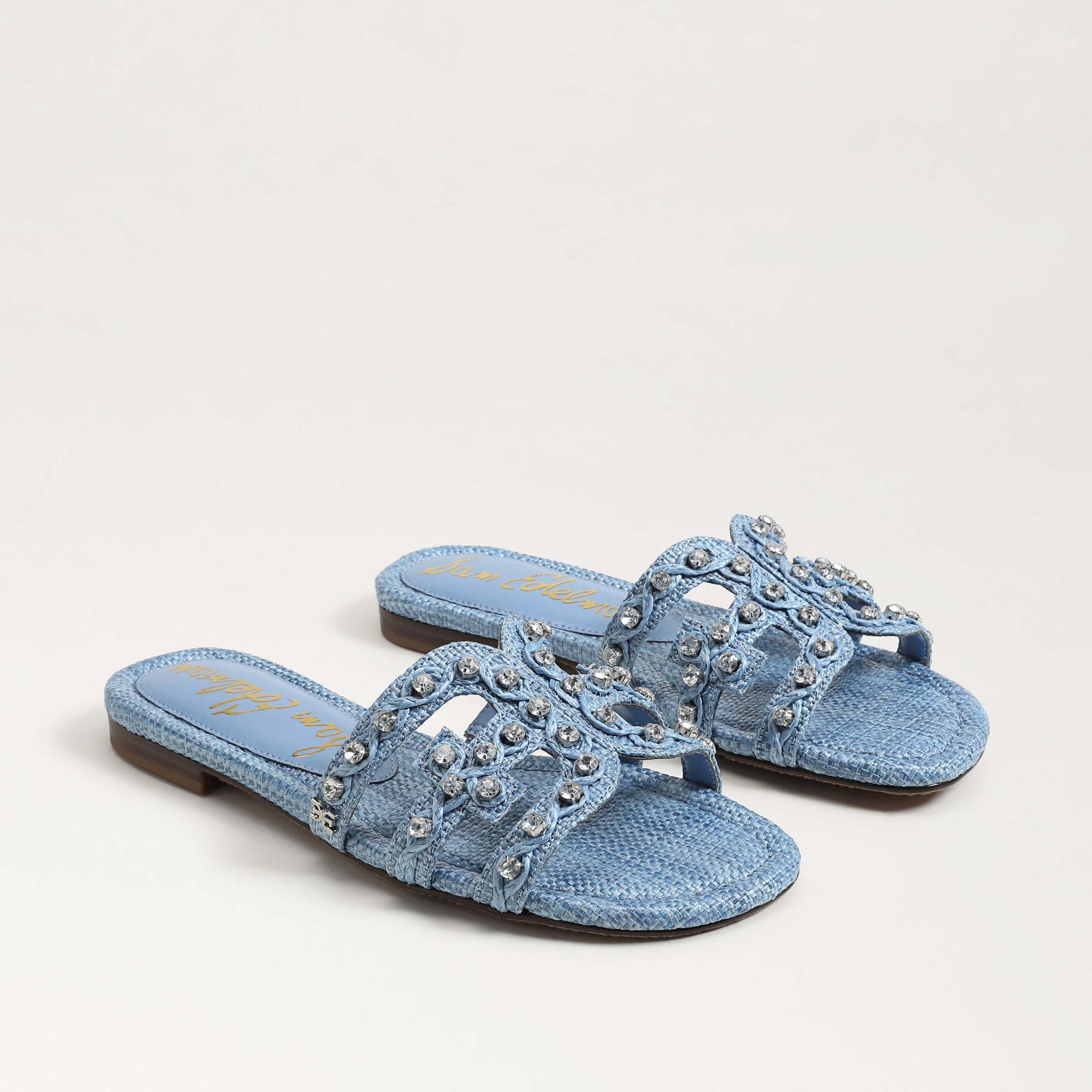 Sam Edelman Bay Jewel Slide Sandal Light Blue Denim In Blue