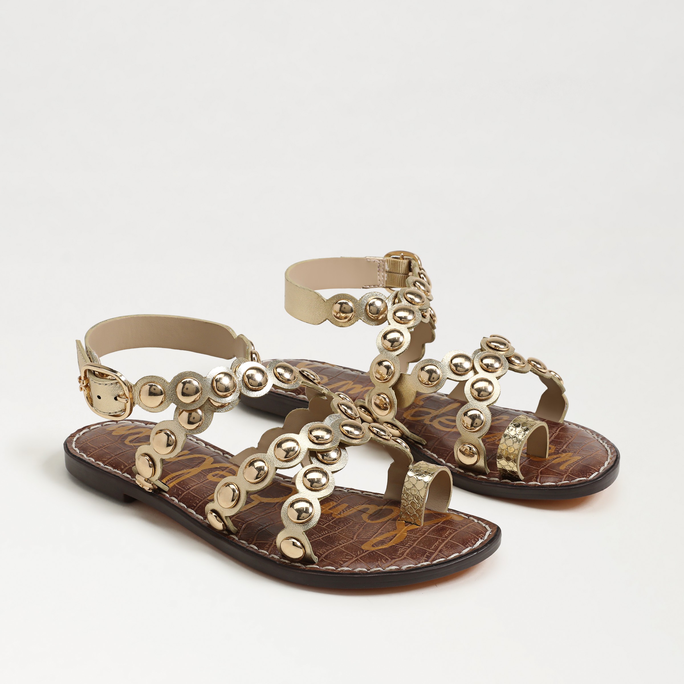 Sam Edelman Gloria Ankle Strap Sandal Amber Gold Leather In Gold
