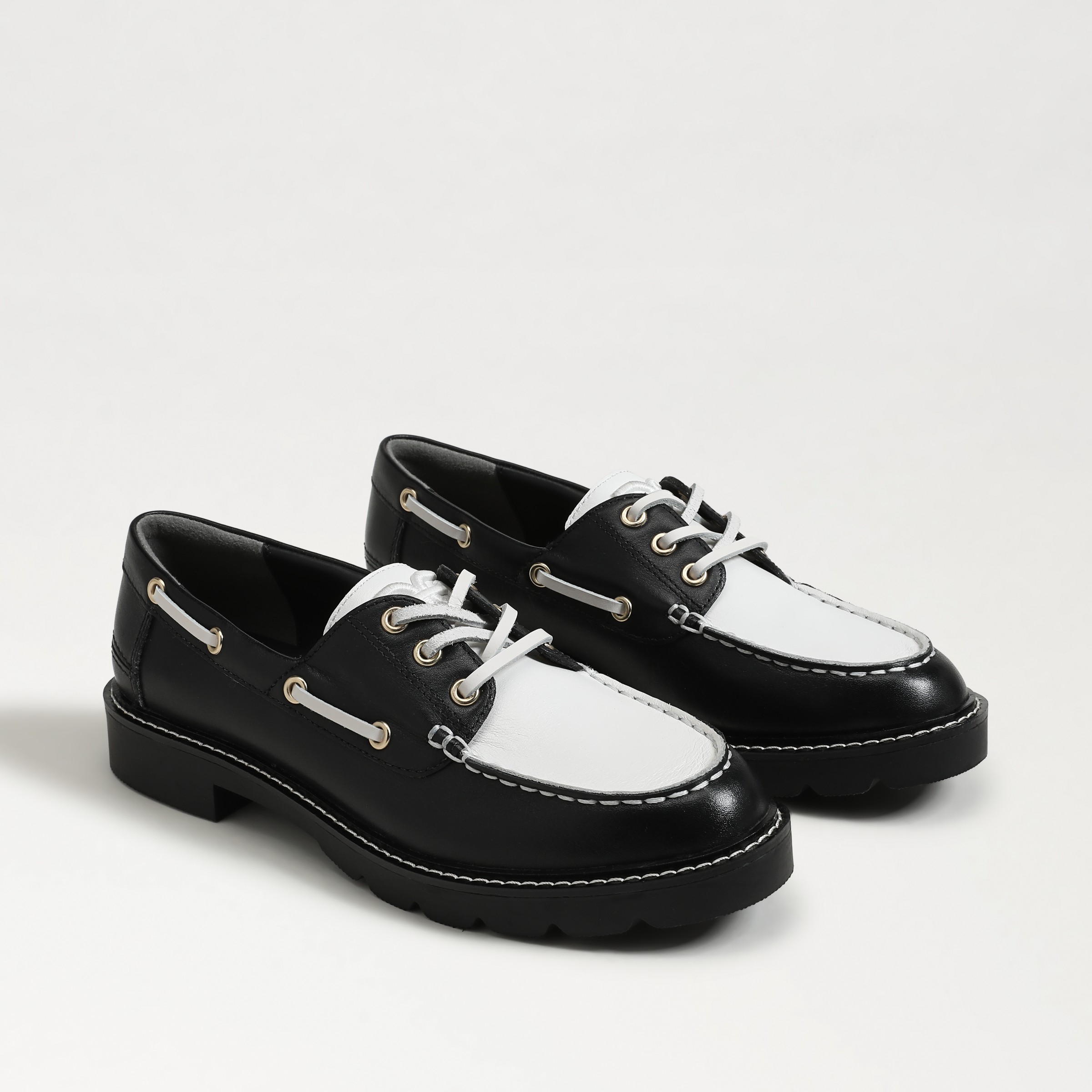 Sam Edelman Fay Boat Loafer Black/white Leather In Multi