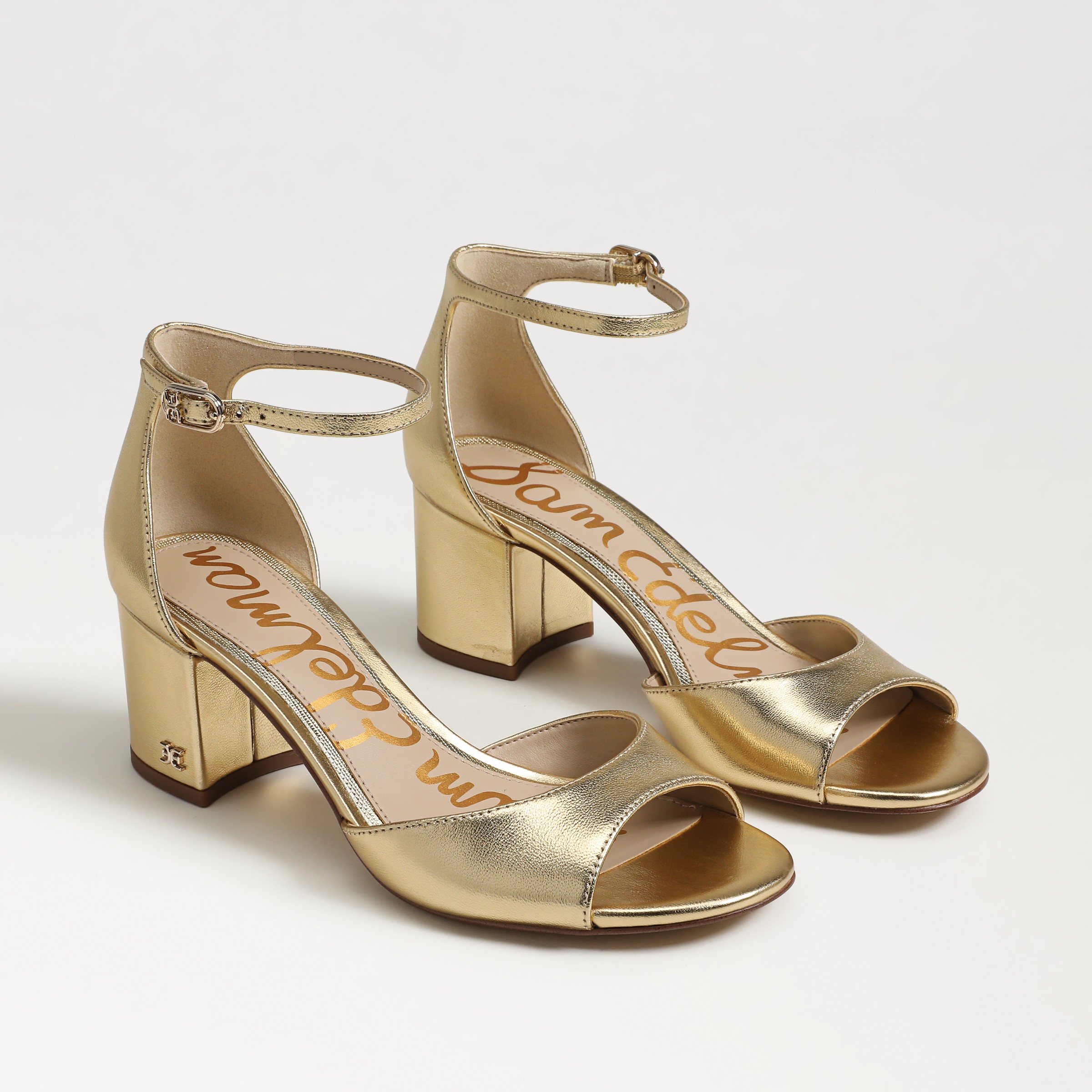 SAM EDELMAN SAM EDELMAN VIOLA BLOCK HEEL SANDAL AMBER GOLD LEATHER
