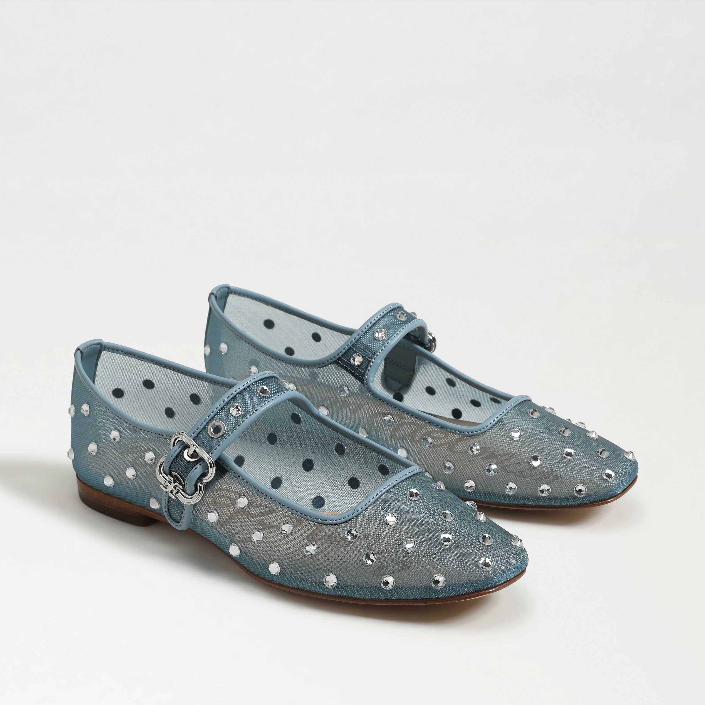 Sam Edelman Michaela Shine Mary Jane Flat Coastal Blue Mesh Fabric In Blue