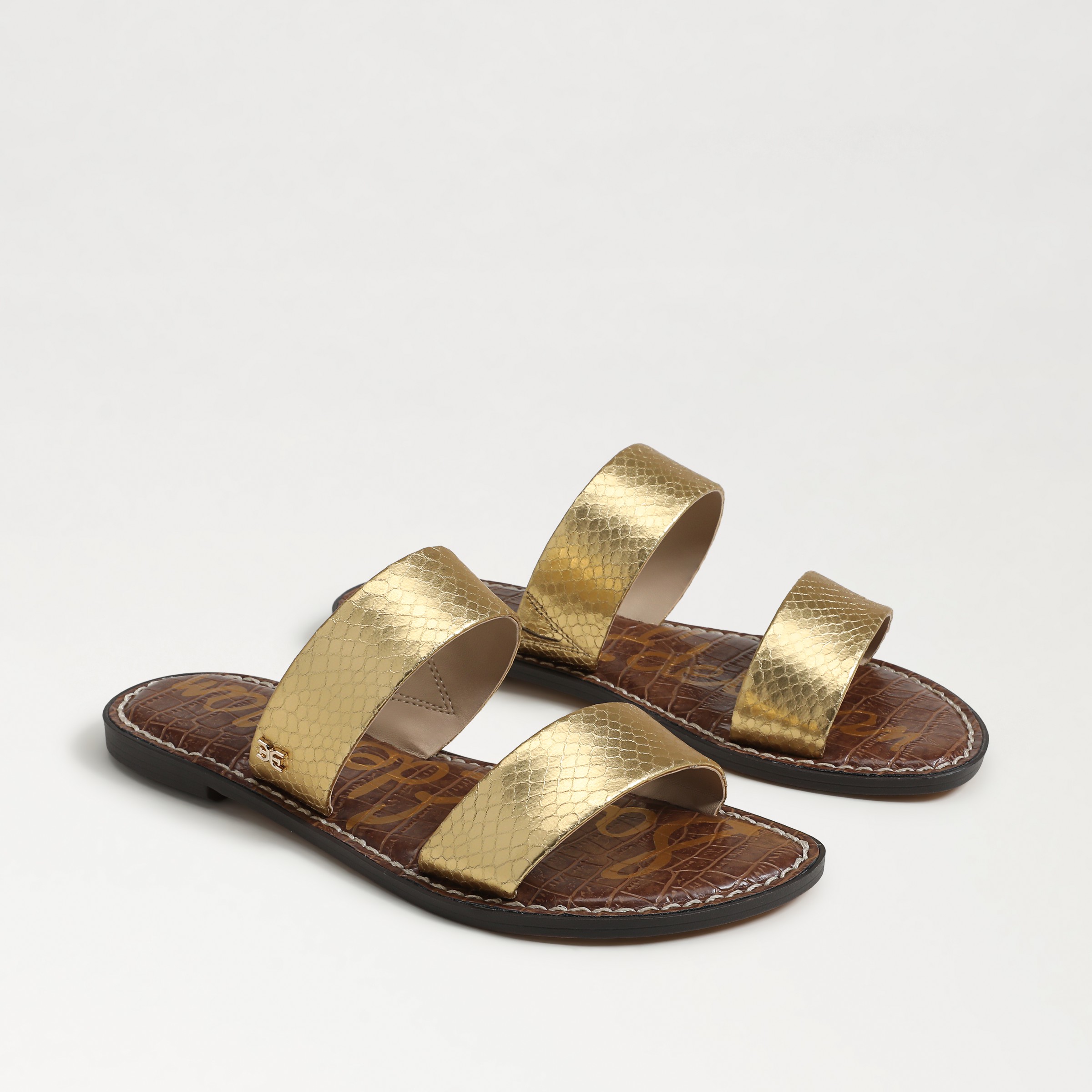 Sam Edelman Gala Double Strap Slide Sandal Gold Faux Leather In Gold