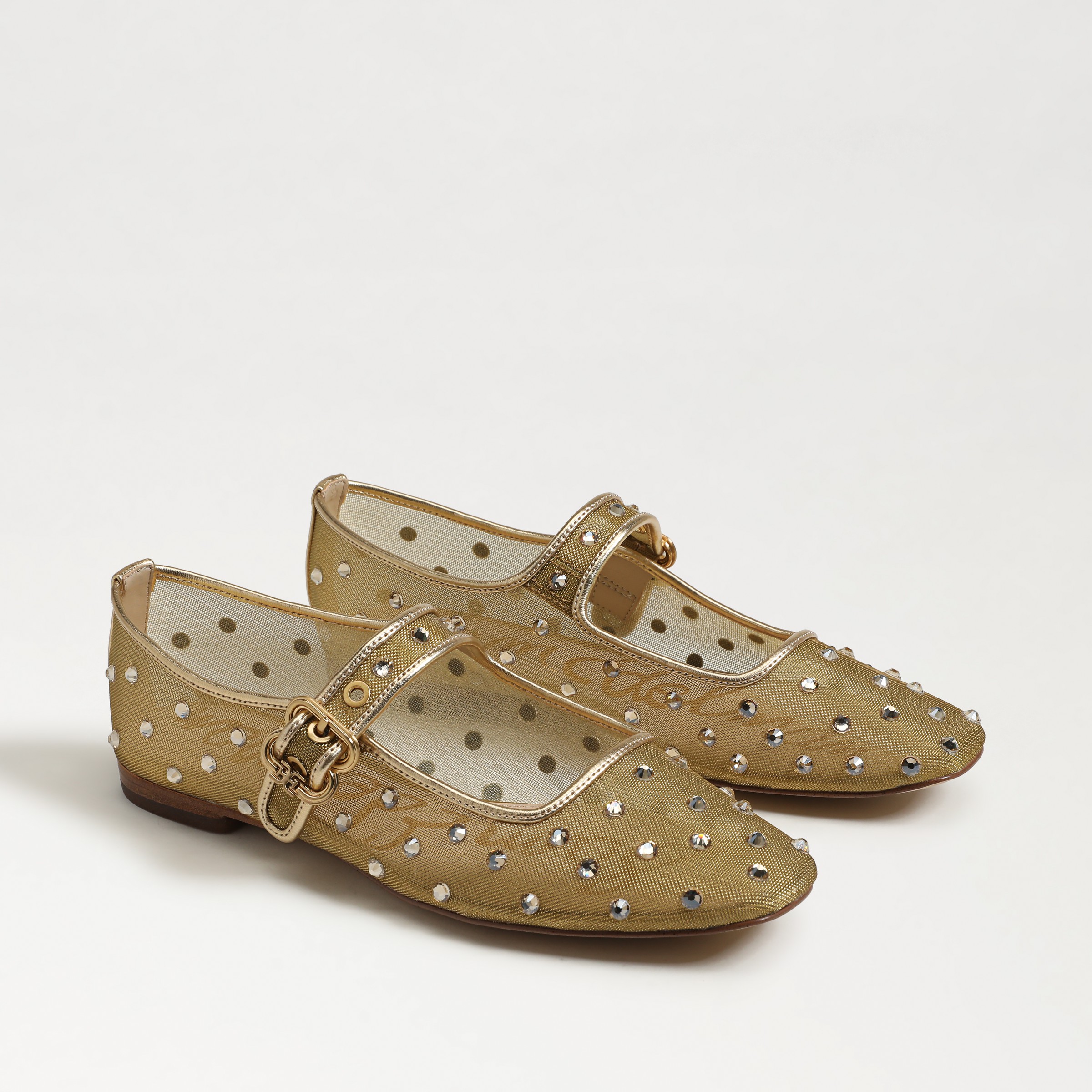 Sam Edelman Michaela Shine Mary Jane Flat Amber Gold Mesh Fabric In Gold
