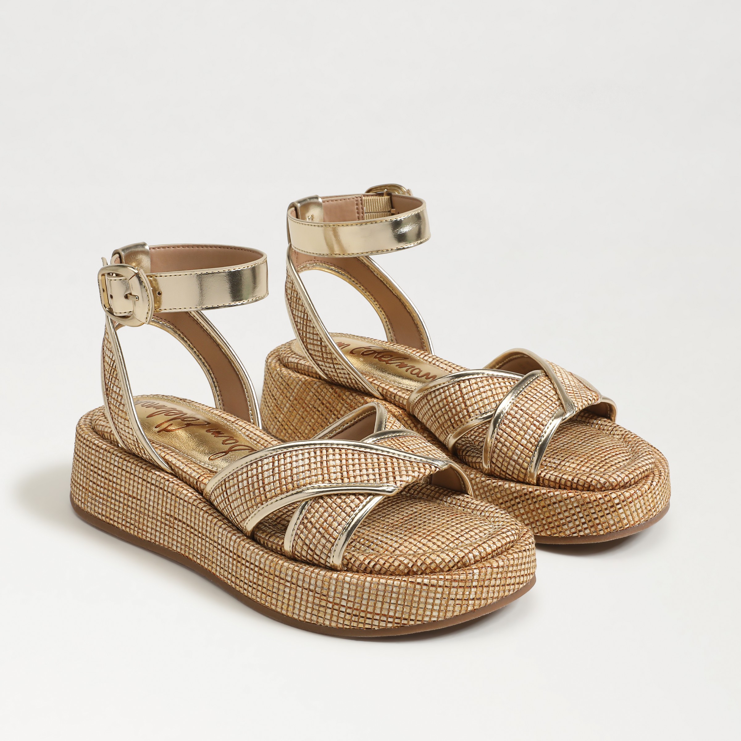 Sam Edelman Nylie Platform Ankle Strap Sandal Sand Dune Multi Faux Raffia In Multi