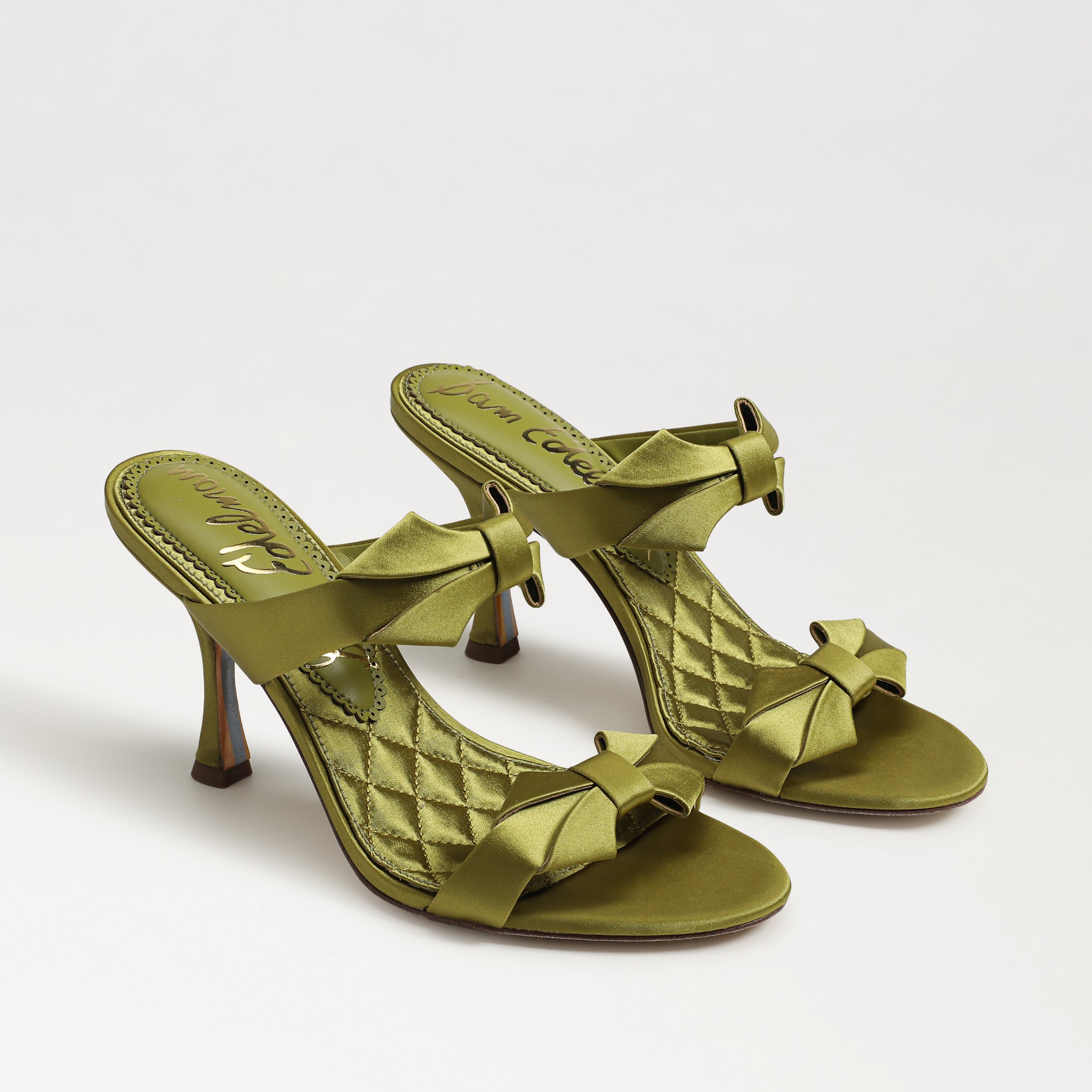 Sam Edelman Jasmine Double Strap Heel Mule Greentini Satin In Green