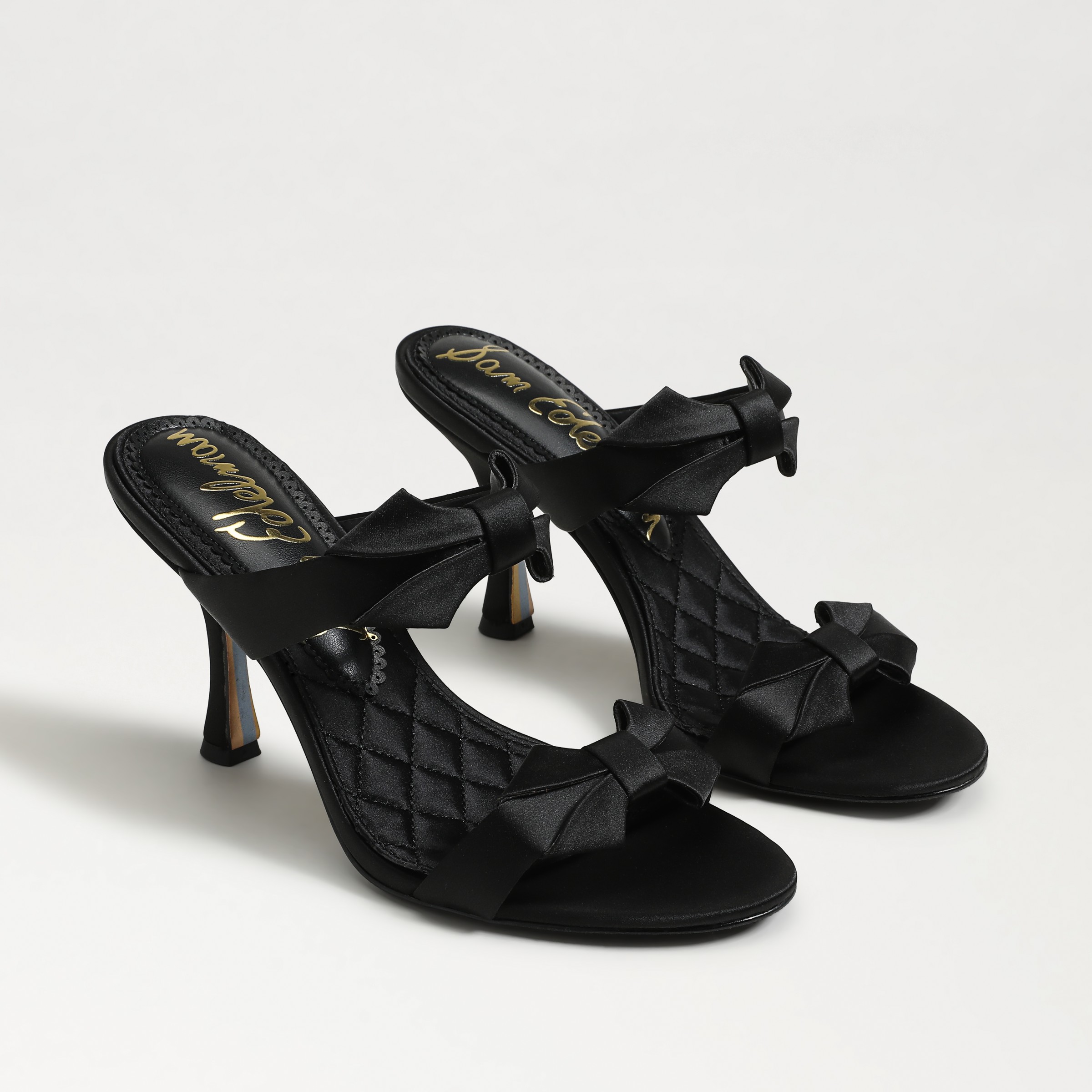 Sam Edelman Jasmine Double Strap Heel Mule Bright White Satin In Black